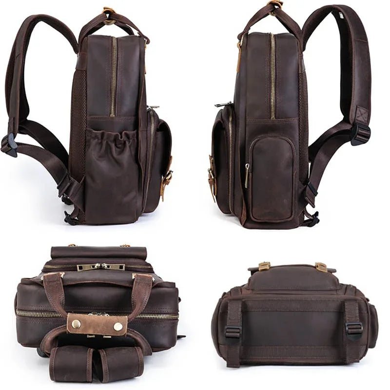 The Gaetano | Large Leather Backpack Camera Bag with Tripod Holder - Overture Gifts