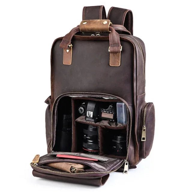 The Gaetano | Large Leather Backpack Camera Bag with Tripod Holder - Overture Gifts
