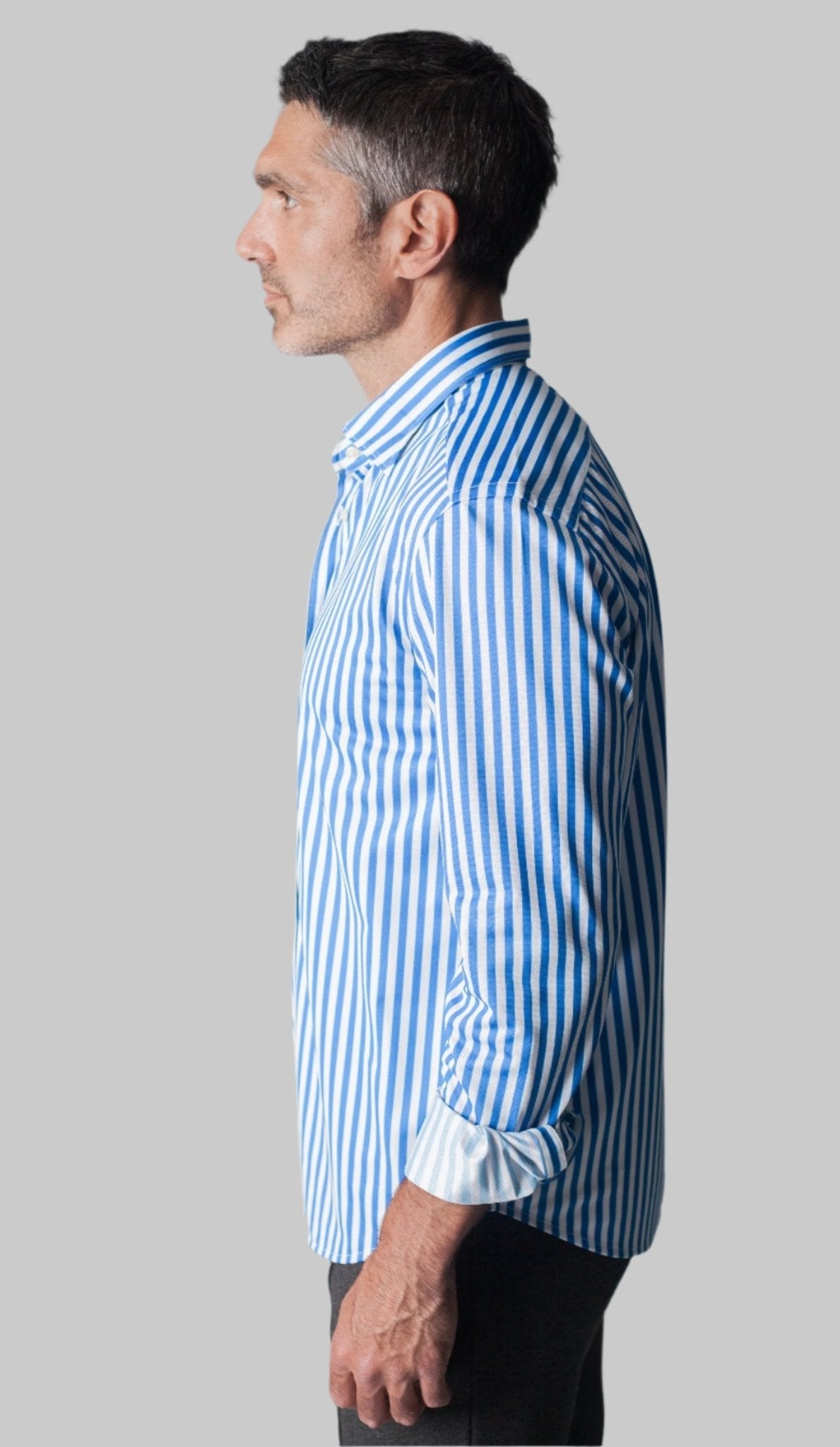The Go Big Stripe Long Sleeve Tech Shirt - Royal Blue - Overture Gifts