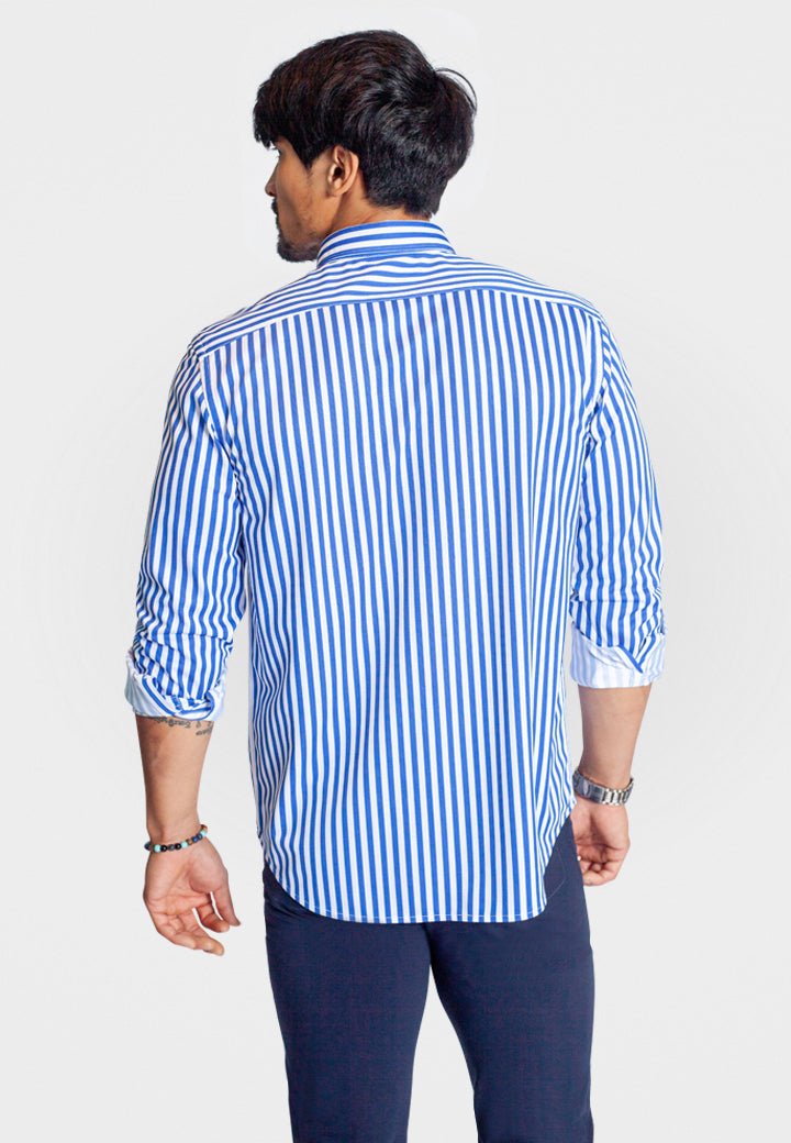 The Go Big Stripe Long Sleeve Tech Shirt - Royal Blue - Overture Gifts