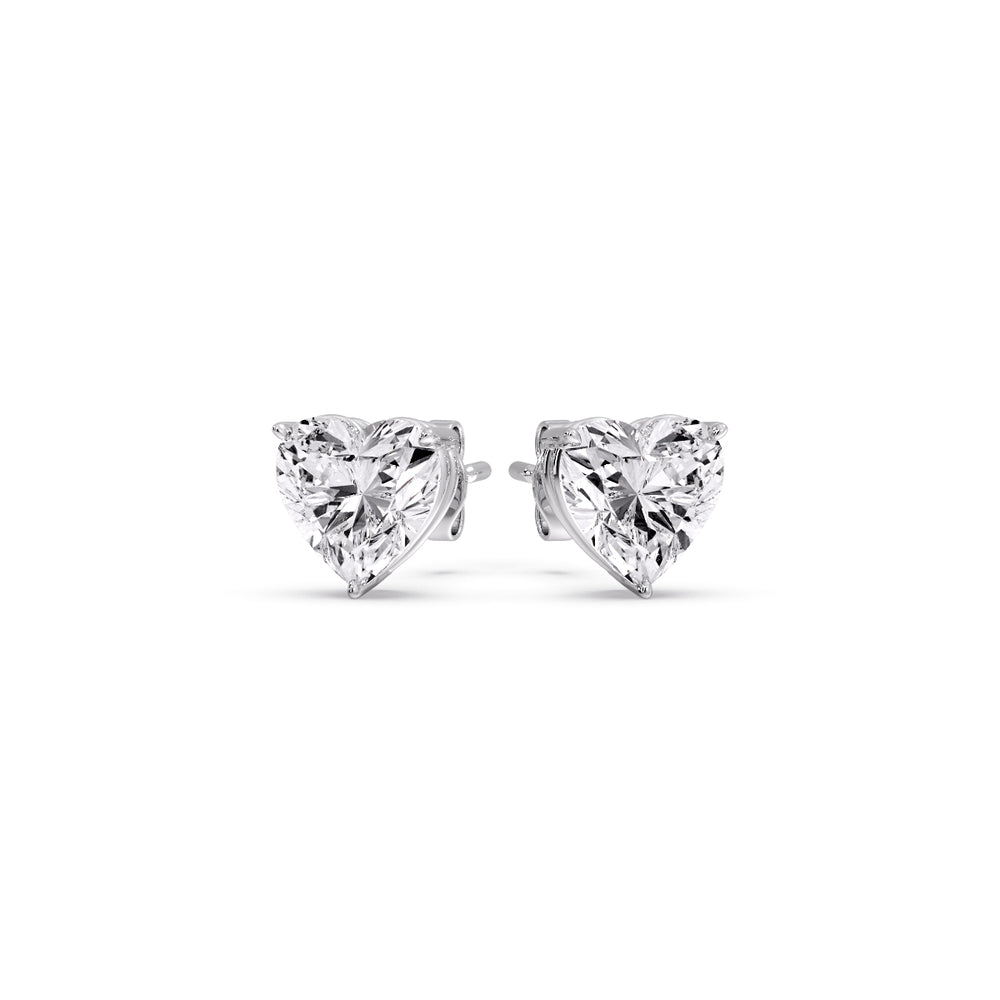 3 Prong Heart Shaped Diamond Solitaire Stud Earring in Basket Setting