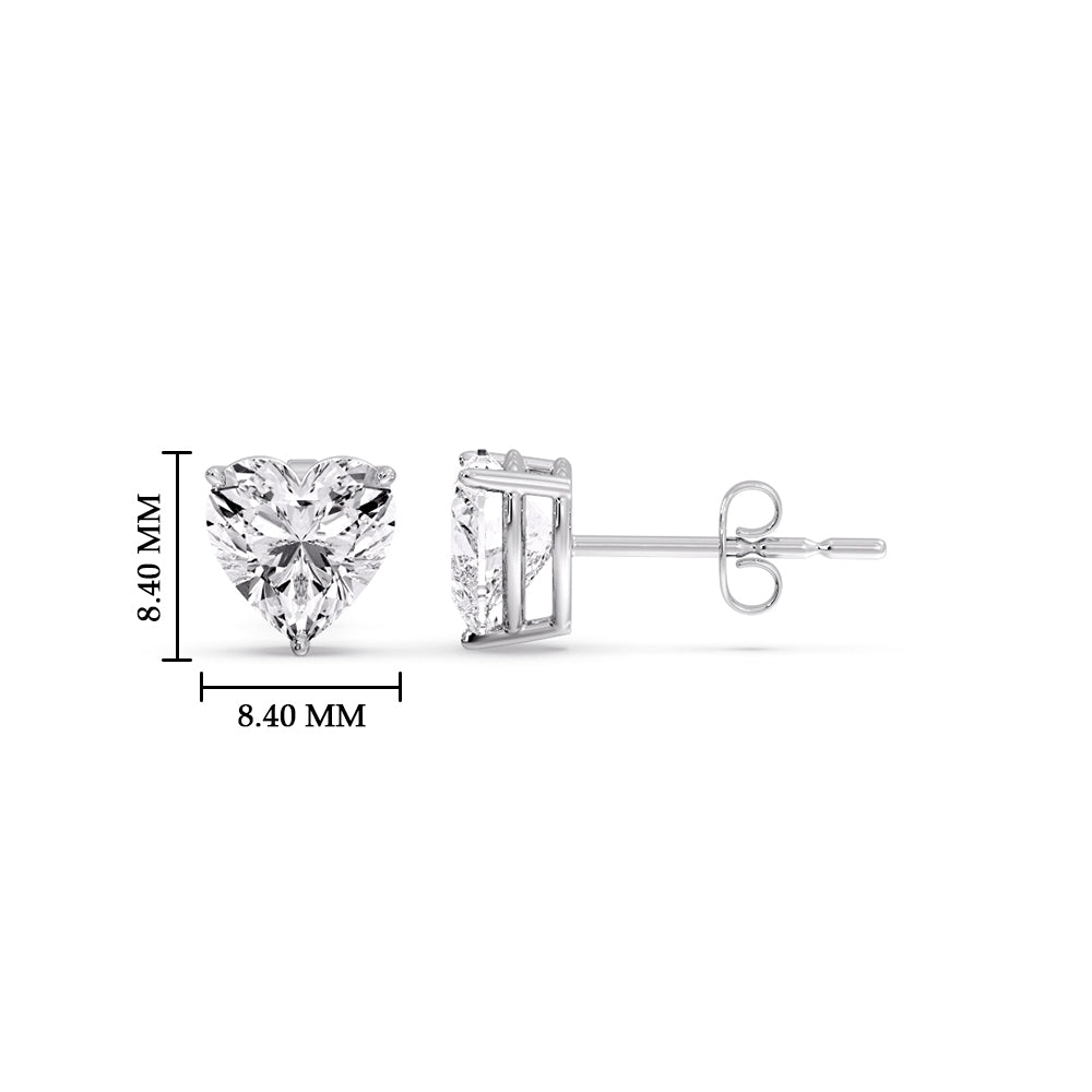 3 Prong Heart Shaped Diamond Solitaire Stud Earring in Basket Setting