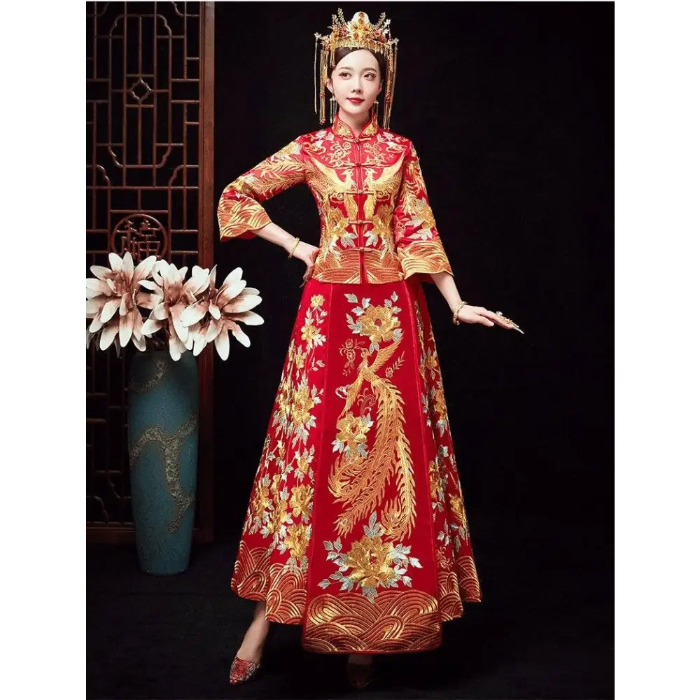 Traditional Chinese Dragon and Phoenix Robes Xiuhe Dress