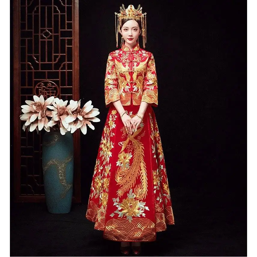 Traditional Chinese Dragon and Phoenix Robes Xiuhe Dress