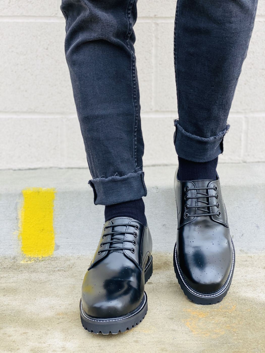 CALTO S9118 - 3" Taller Black Leather Elevator Work Shoes