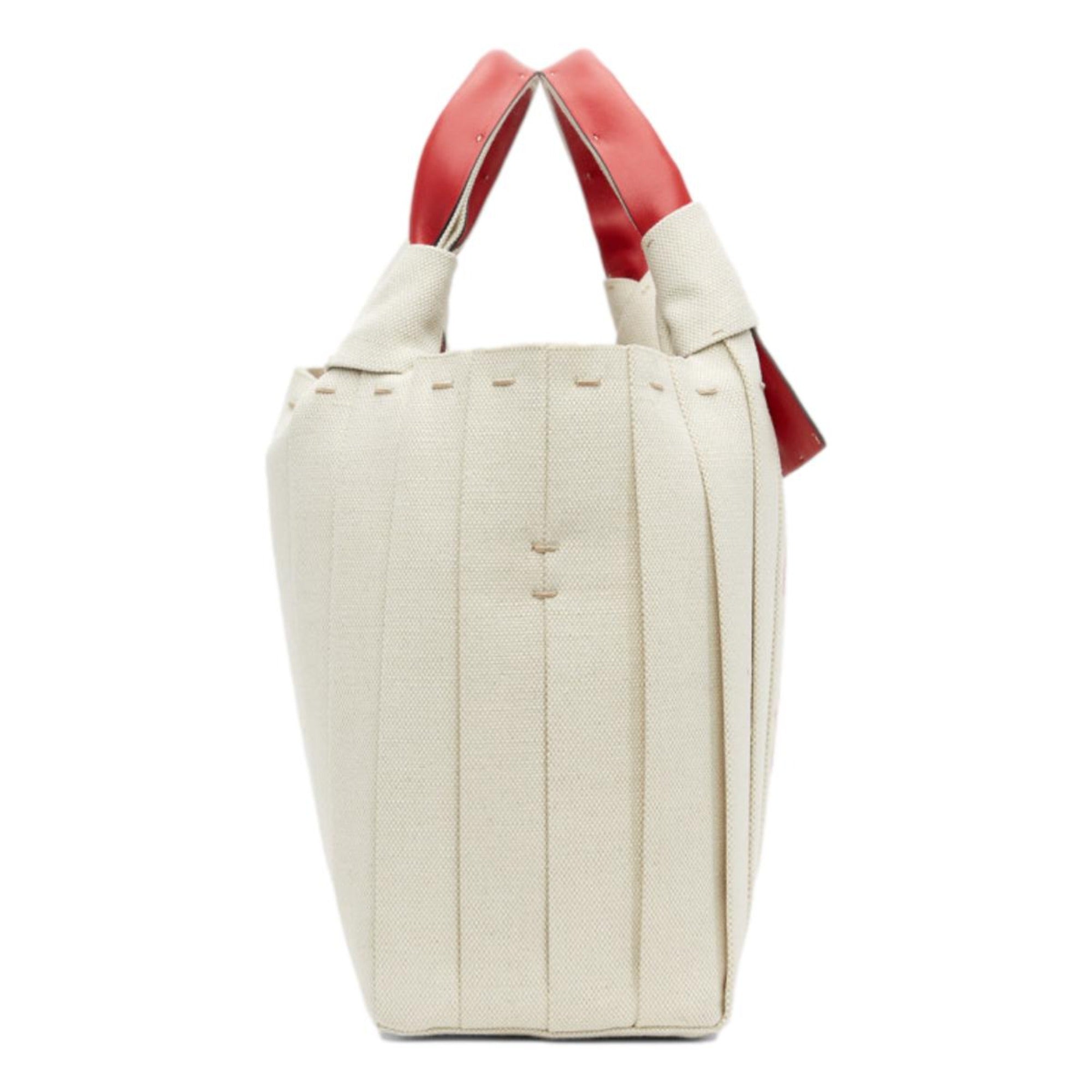 Valentino Garavani 05 Plisse Edition Sac Atelier Large Canvas Tote Bag Beige Red Trim