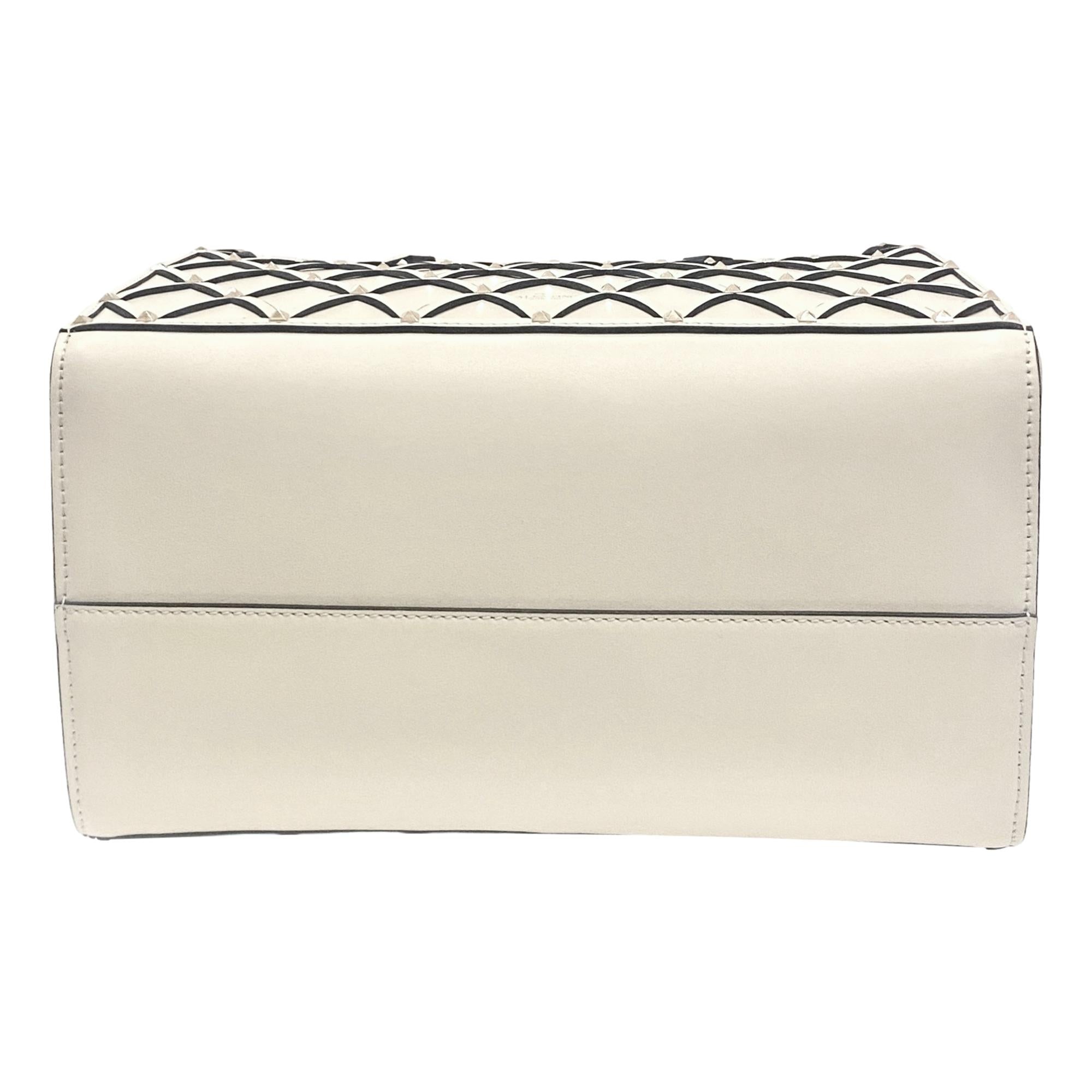 Valentino Garavani Beehive Lattice Ivory Studded Calfskin Leather Crossbody Tote Bag