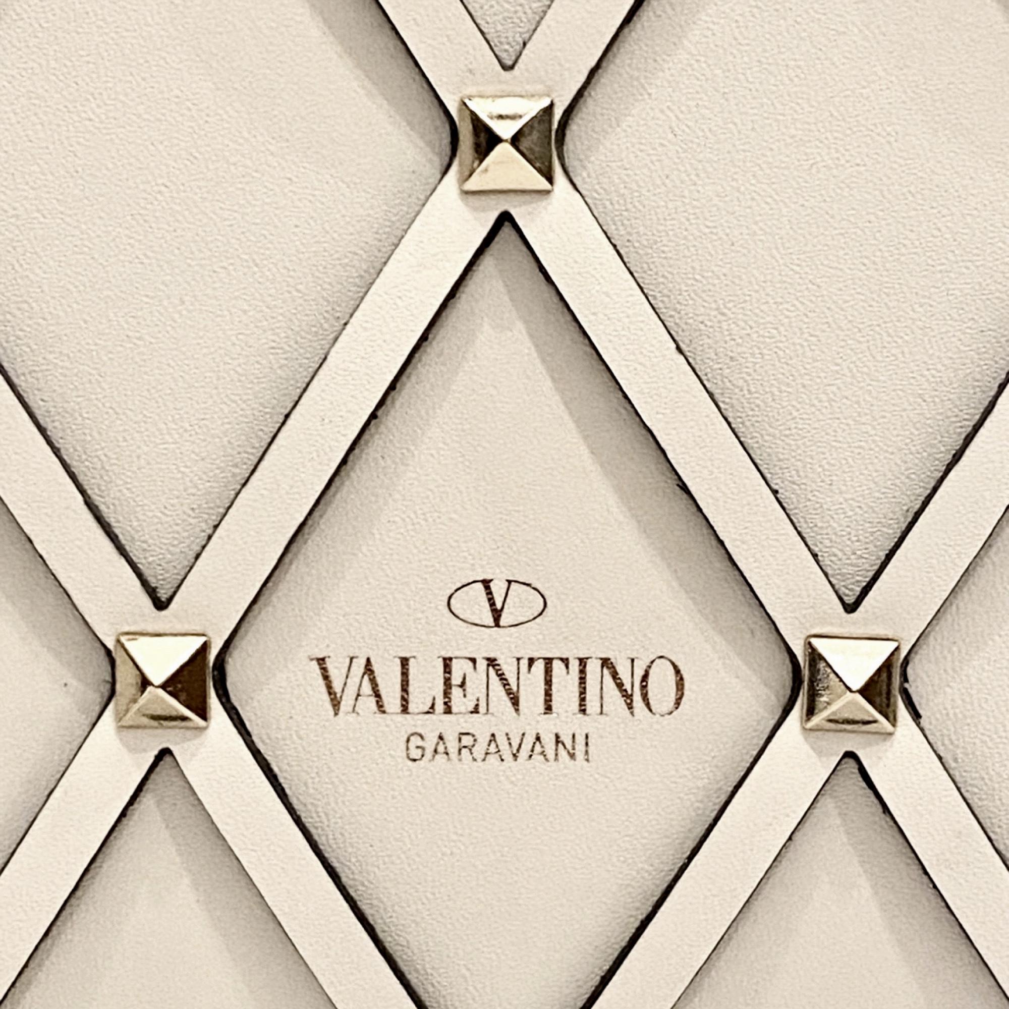 Valentino Garavani Beehive Lattice Ivory Studded Calfskin Leather Crossbody Tote Bag