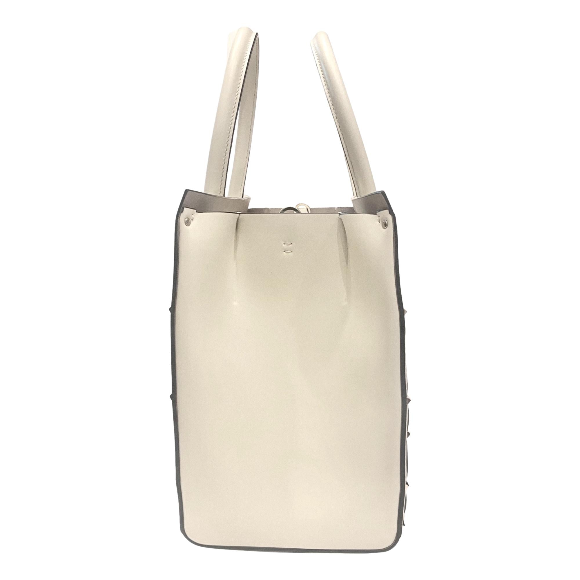 Valentino Garavani Beehive Lattice Ivory Studded Calfskin Leather Crossbody Tote Bag