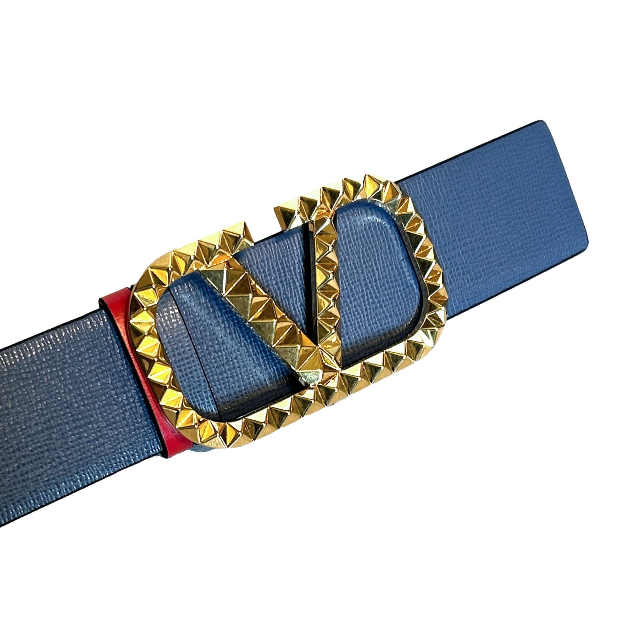 Valentino Garavani VLogo Stud Reversible Leather Belt Gray Red Size 95