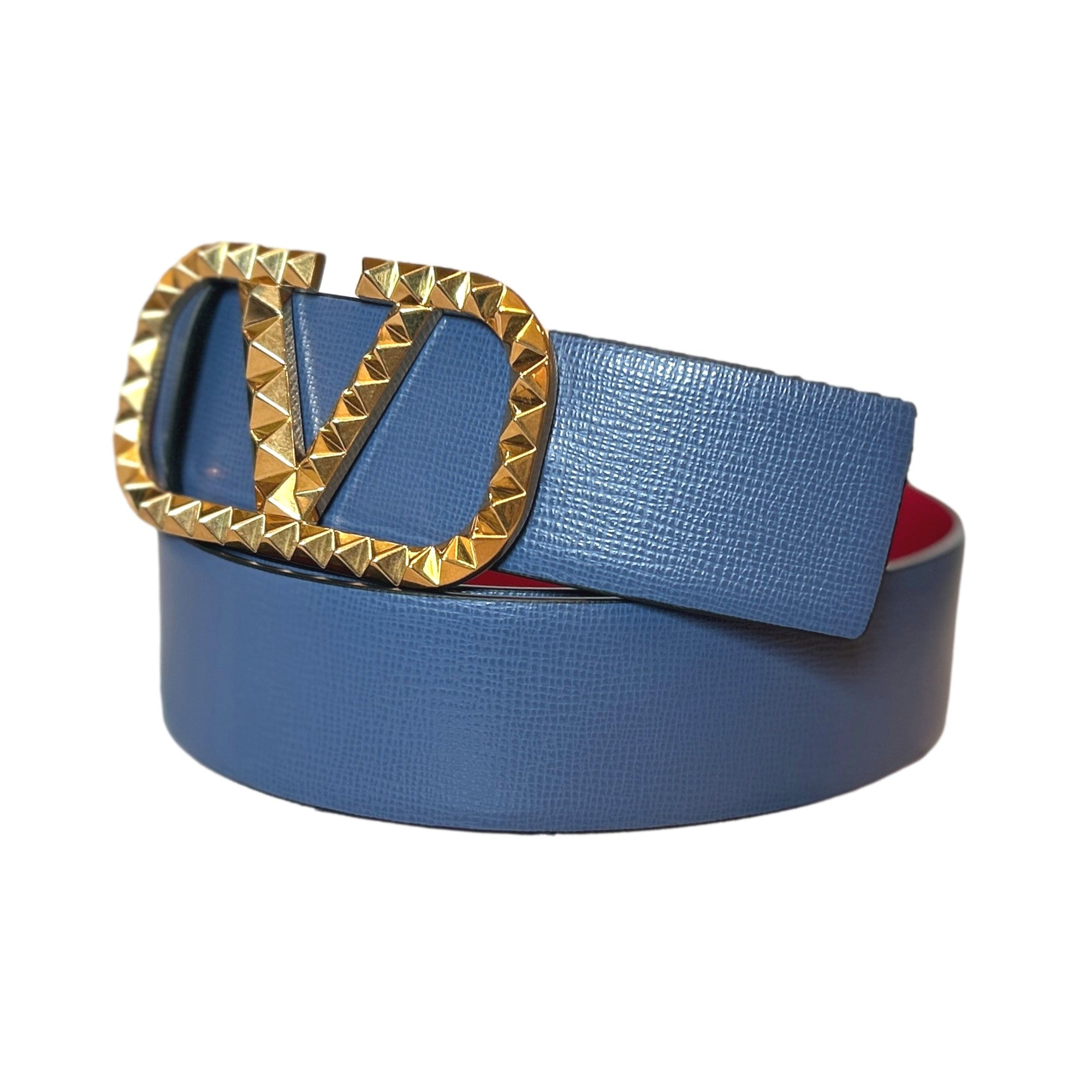 Valentino Garavani VLogo Stud Reversible Leather Belt Gray Red Size 95
