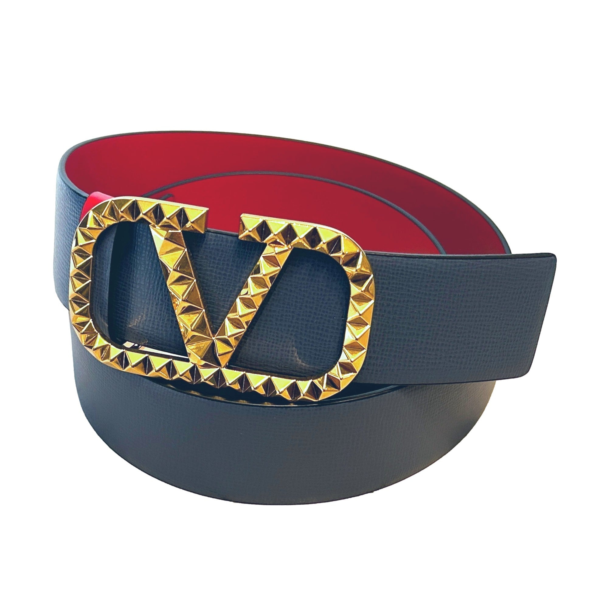 Valentino Garavani VLogo Stud Reversible Leather Belt Gray Red Size 95