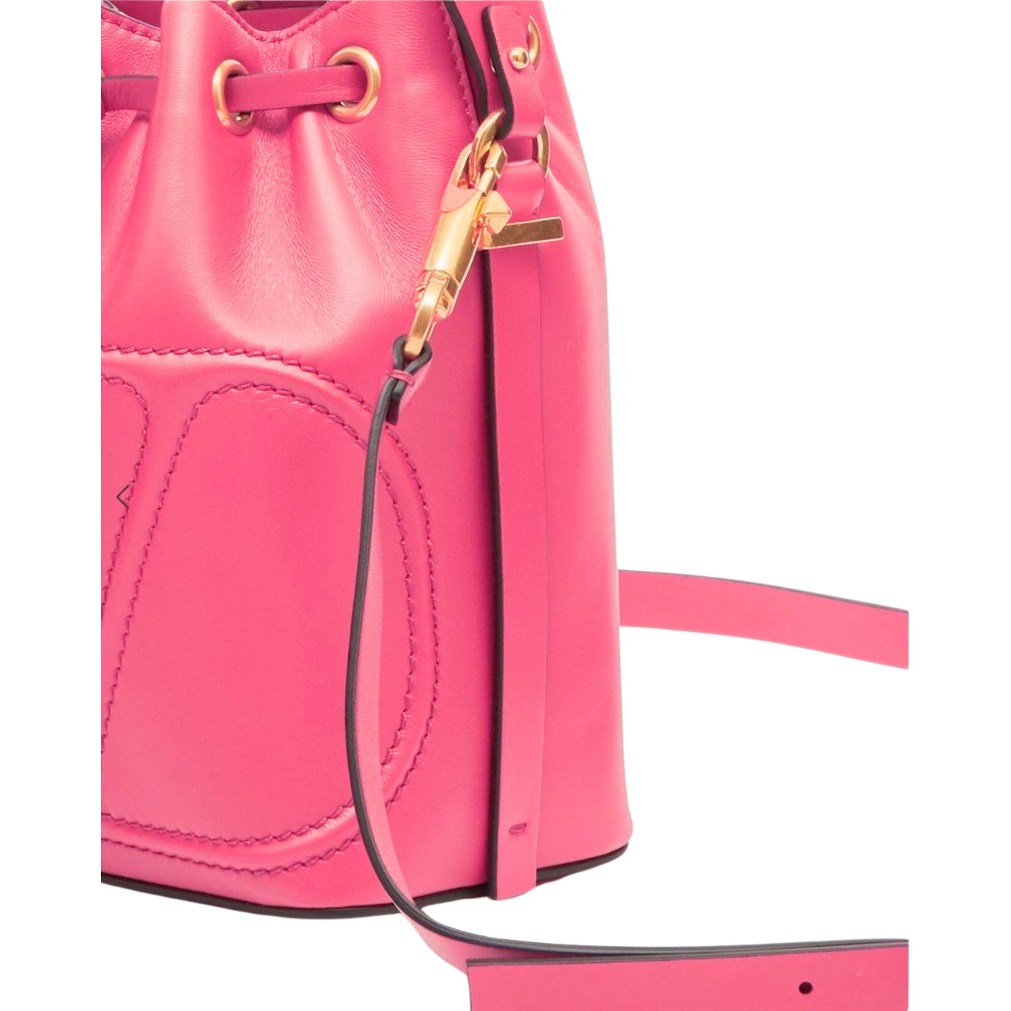 Valentino Garavani VLogo Walk Bucket Bag Pink Calf Leather Crossbody