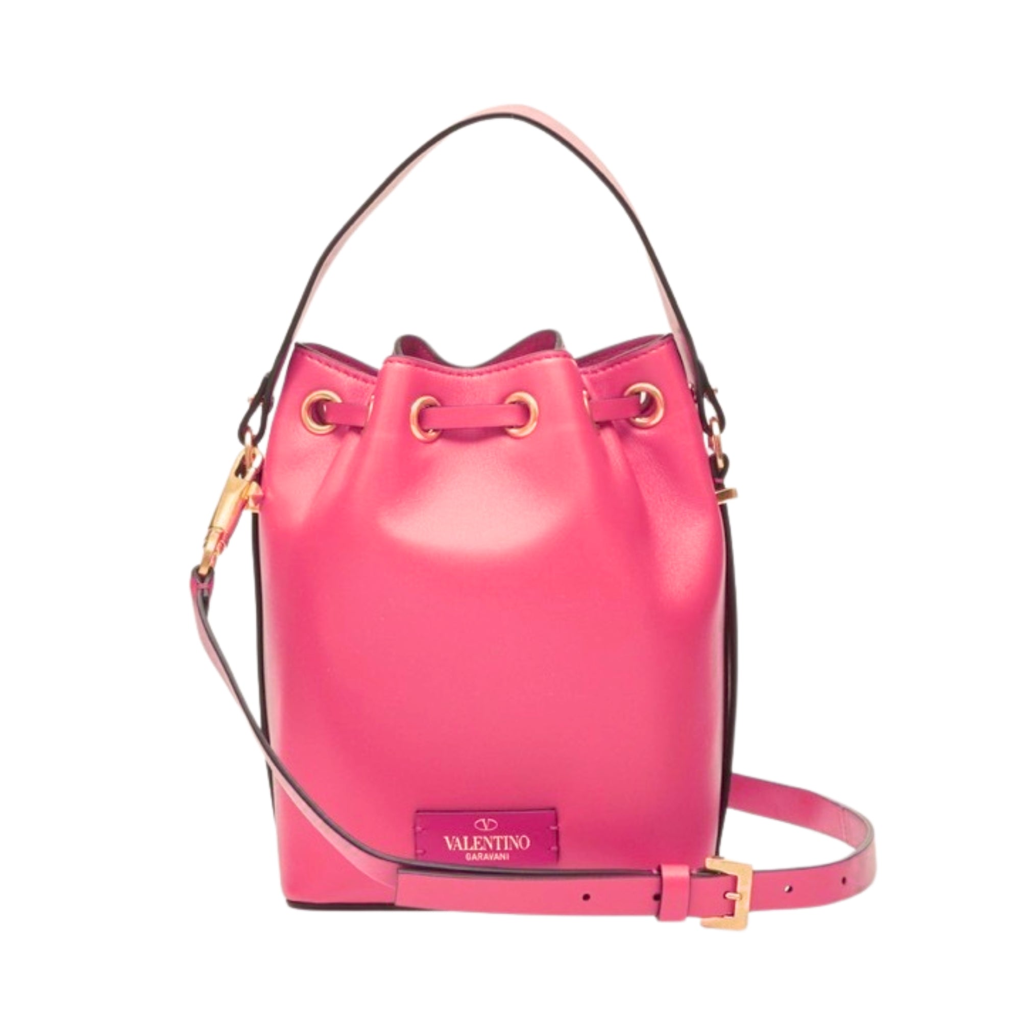 Valentino Garavani VLogo Walk Bucket Bag Pink Calf Leather Crossbody