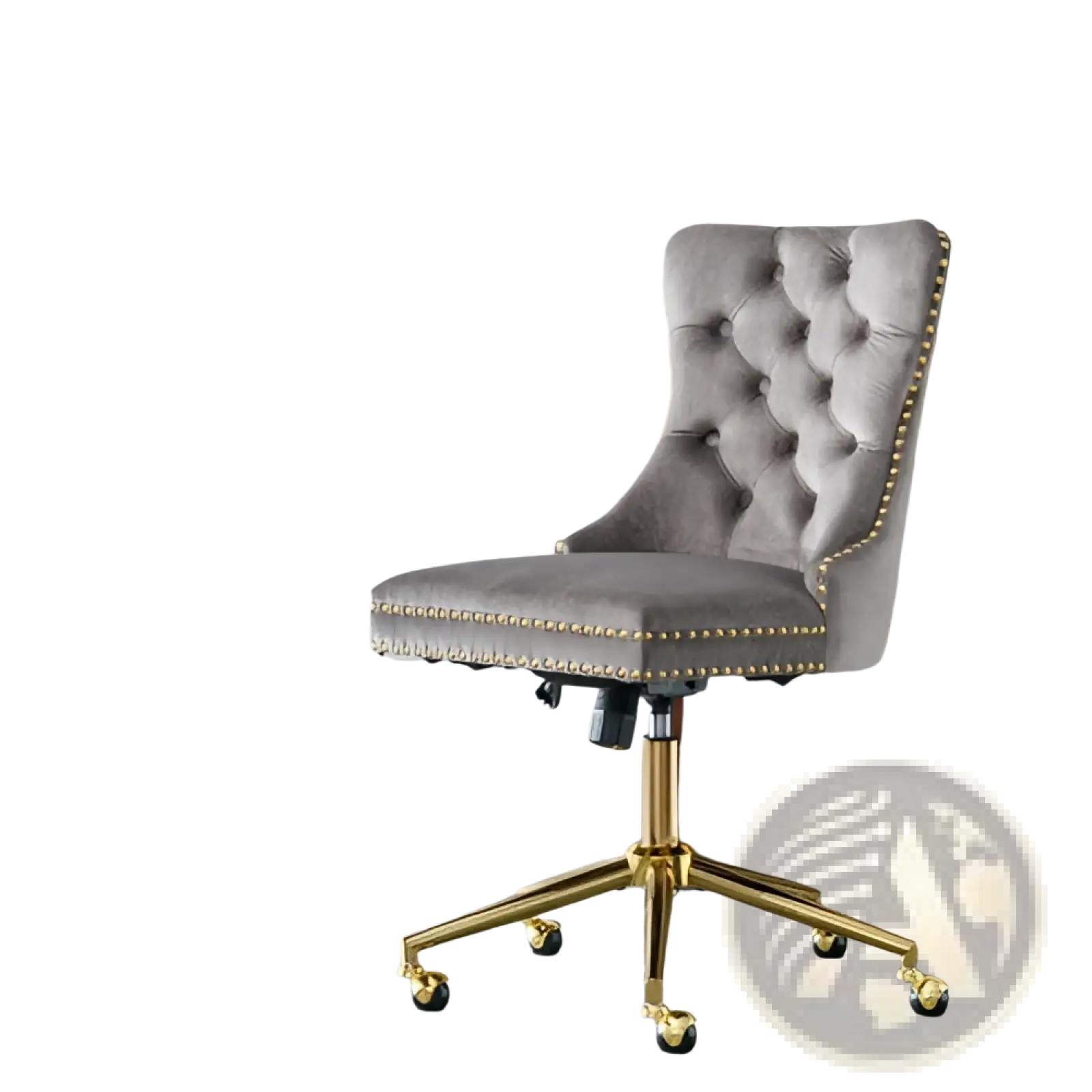 Velvet Office Chair Tufted Gray with Gold Base Swivel