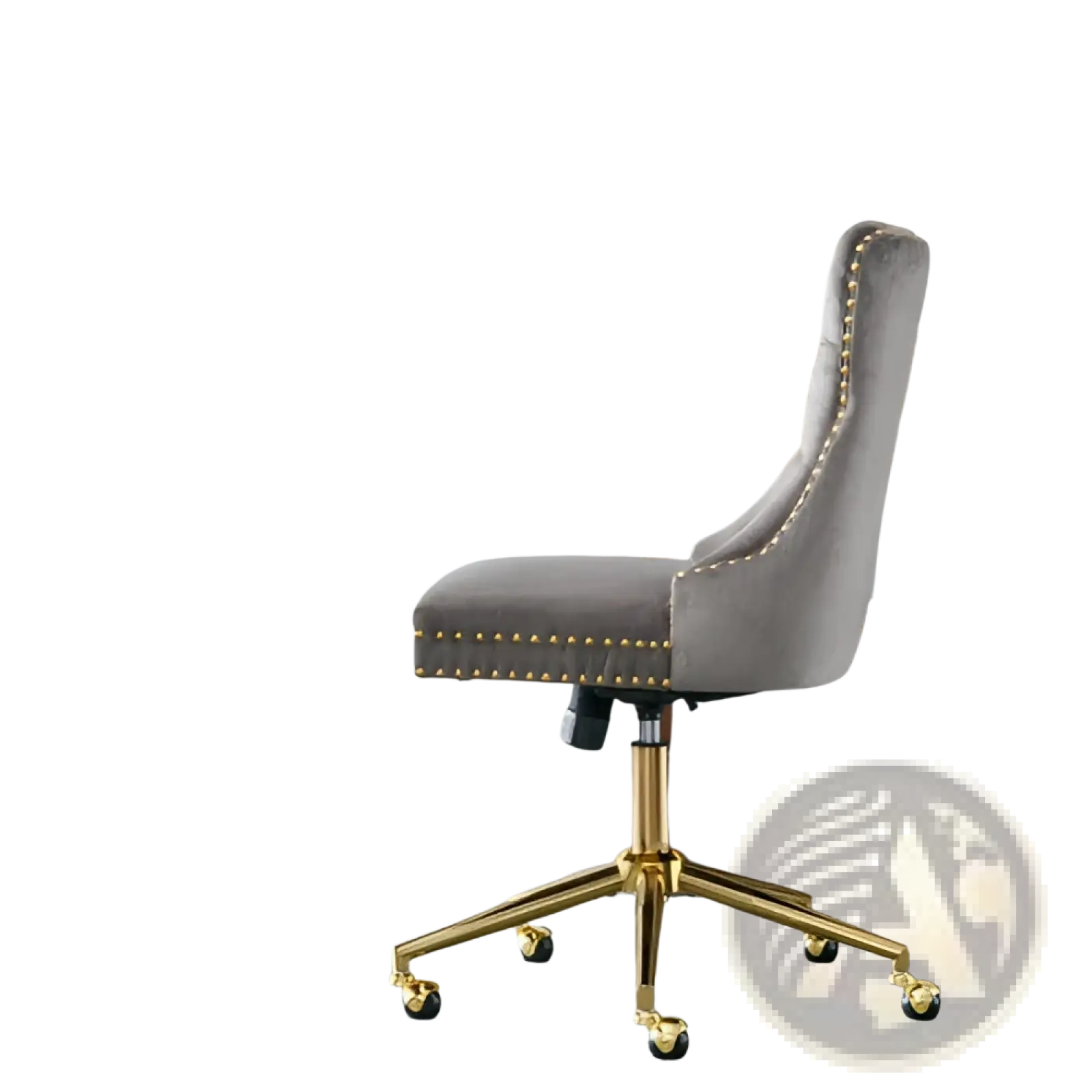 Velvet Office Chair Tufted Gray with Gold Base Swivel