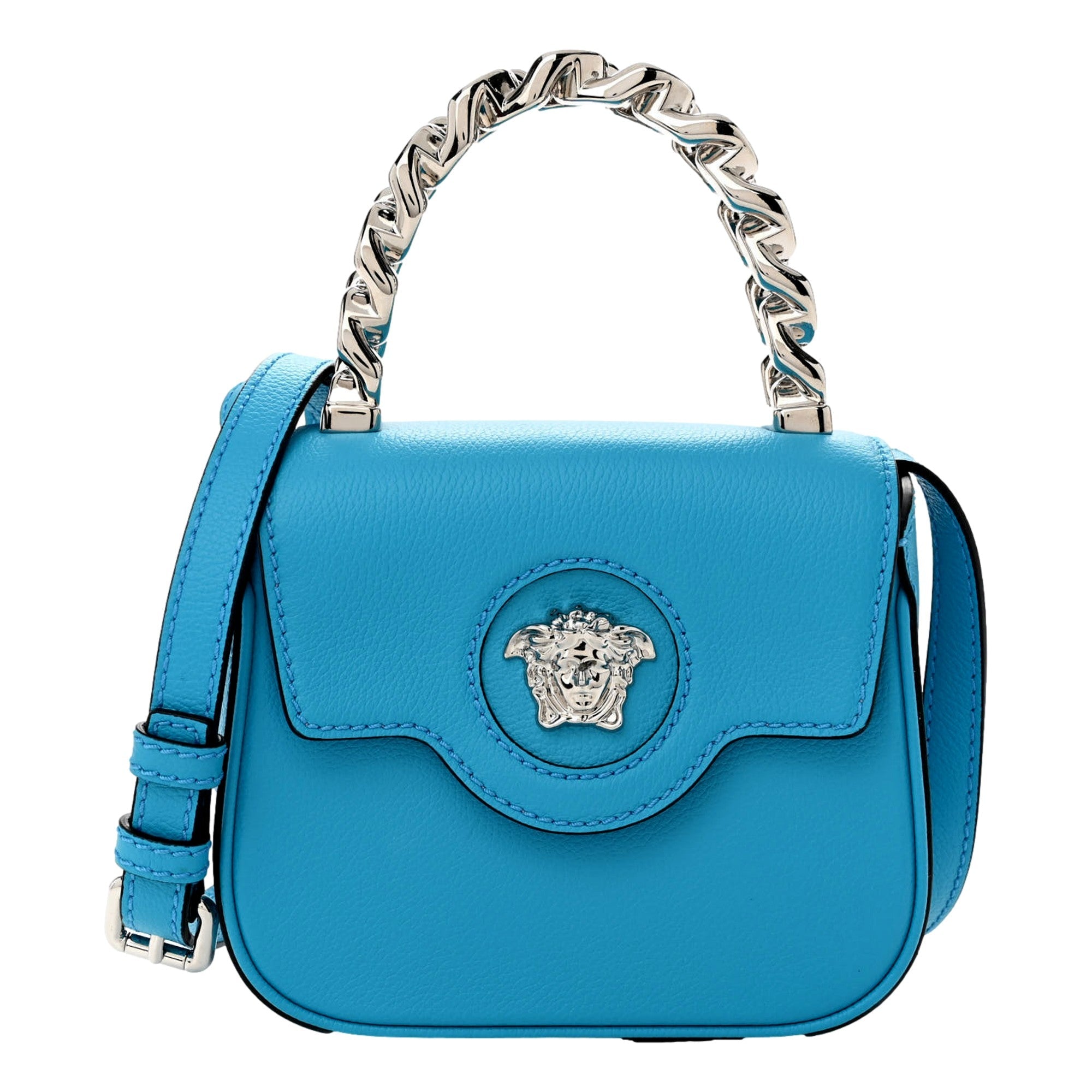 Versace Blue La Medusa Mini Top-Handle Bag Leather Crossbody
