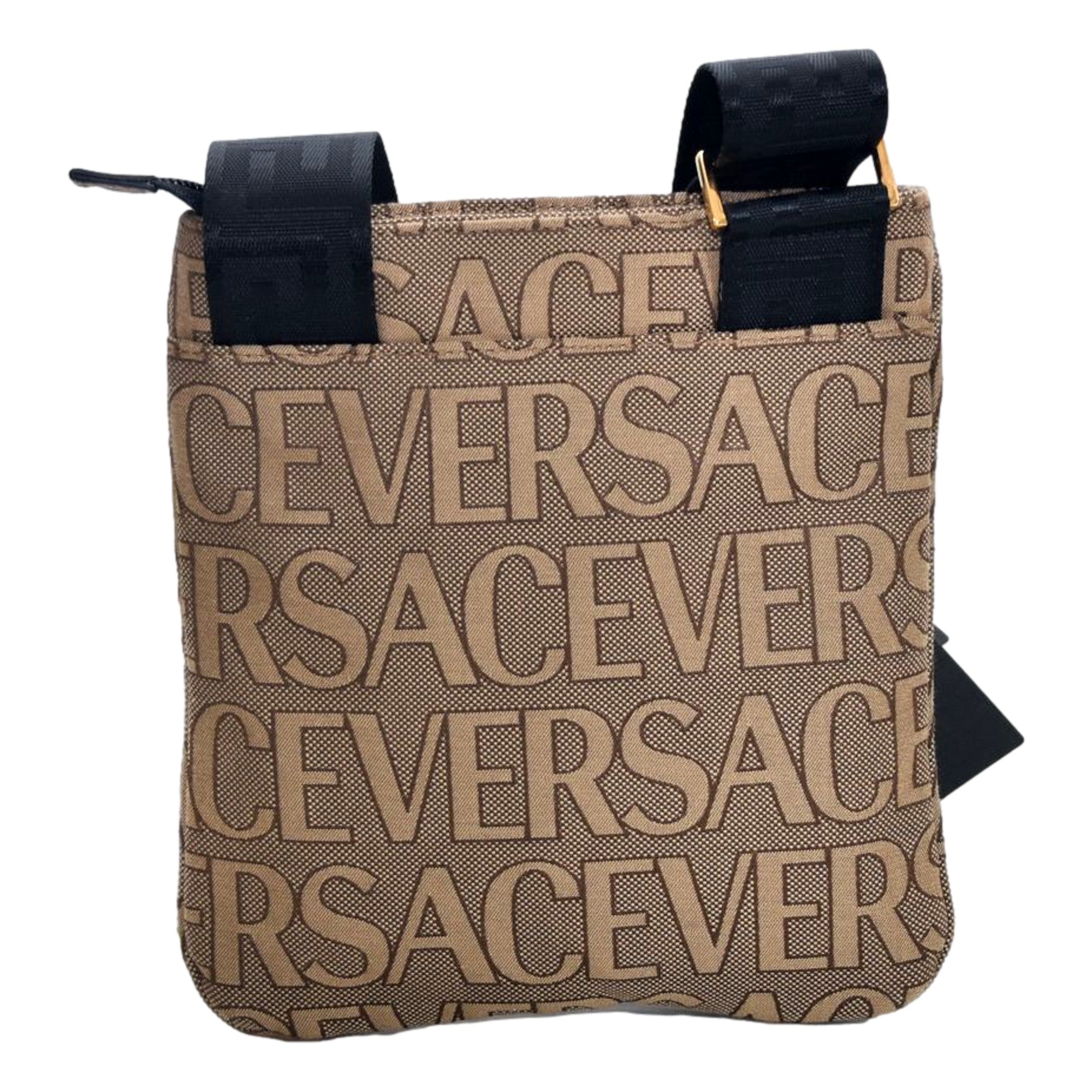Versace La Medusa Canvas Logo Print Small Crossbody Bag Black Strap