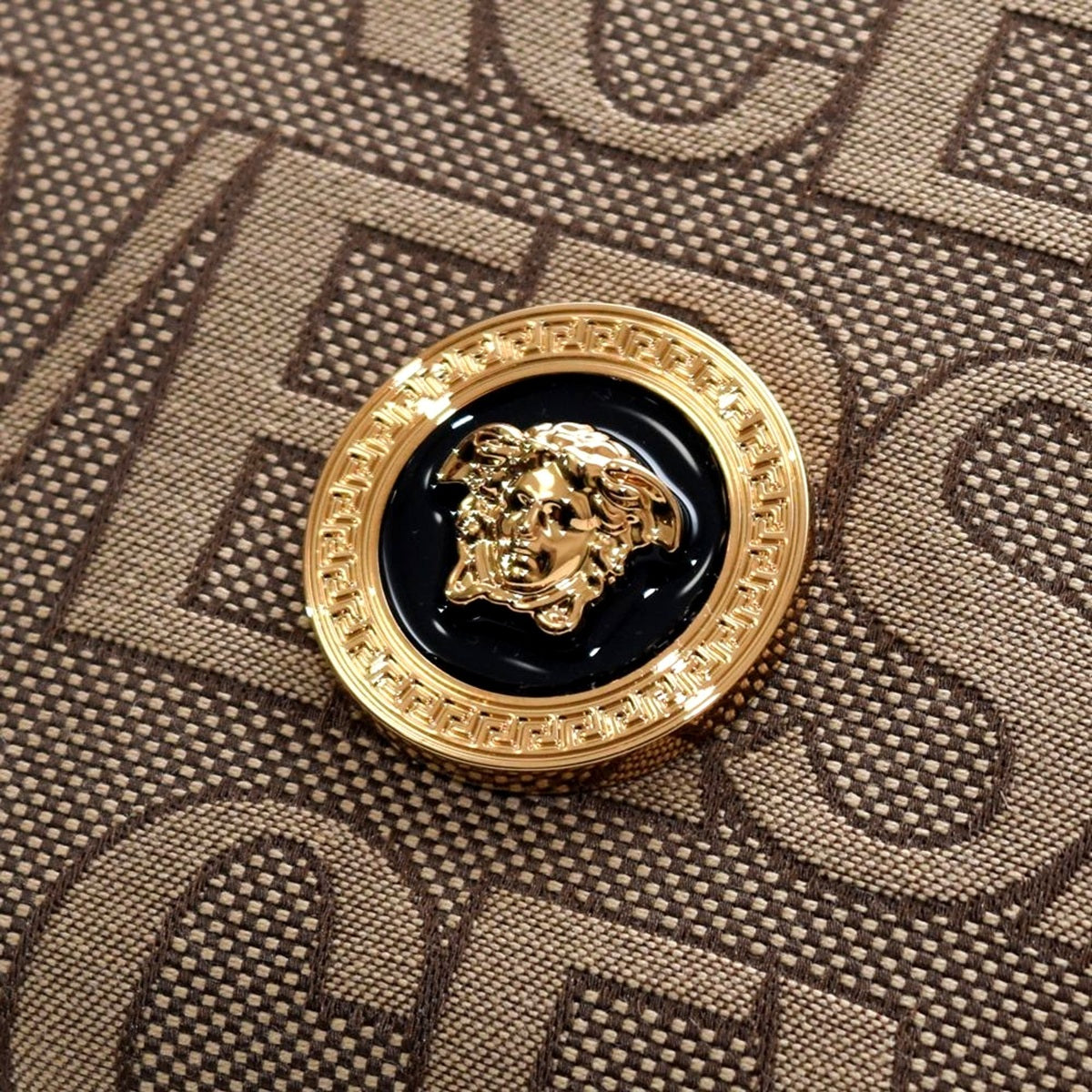 Versace La Medusa Canvas Logo Print Small Crossbody Bag Black Strap