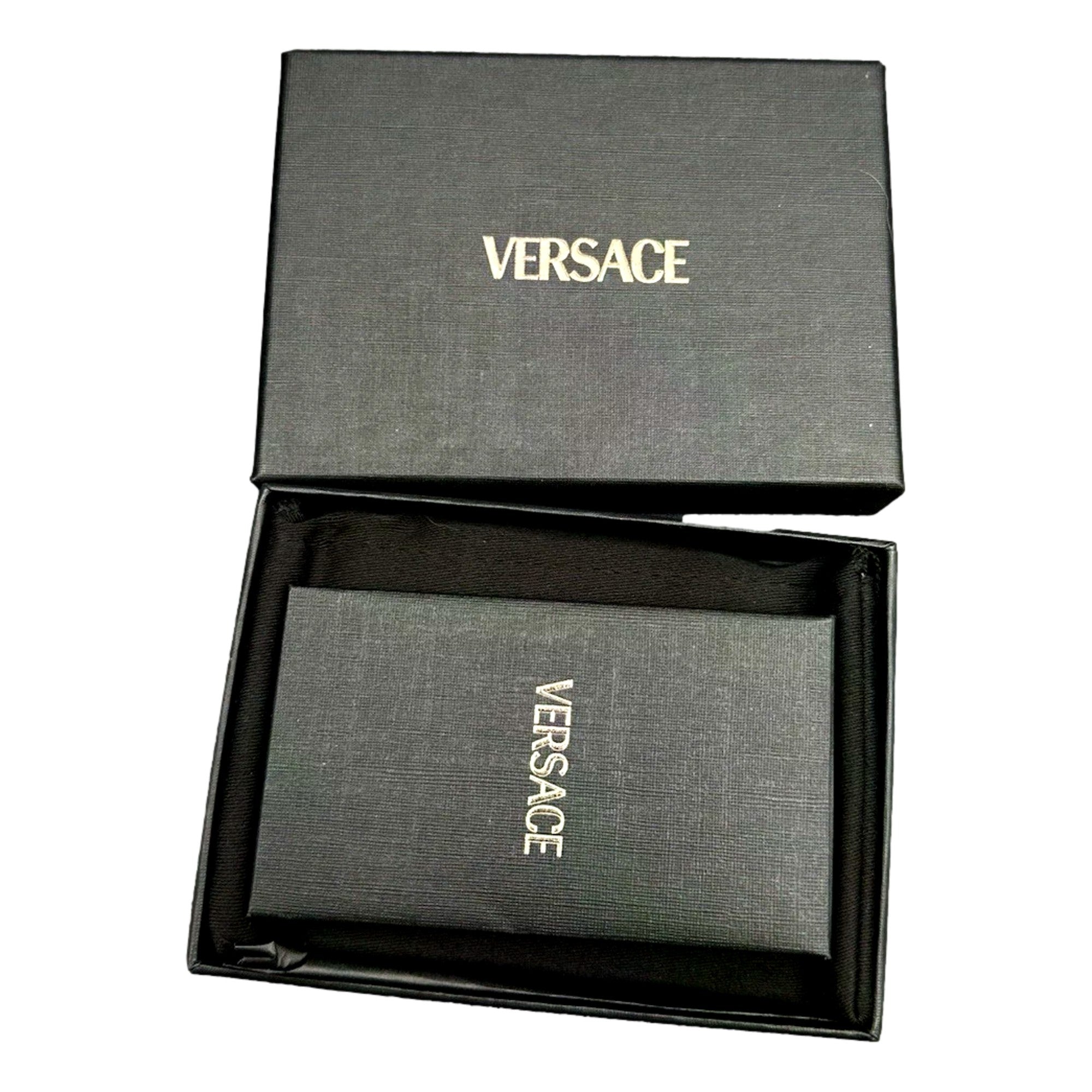 Versace Medusa Head Leather Card Holder Wallet in Black and Gold