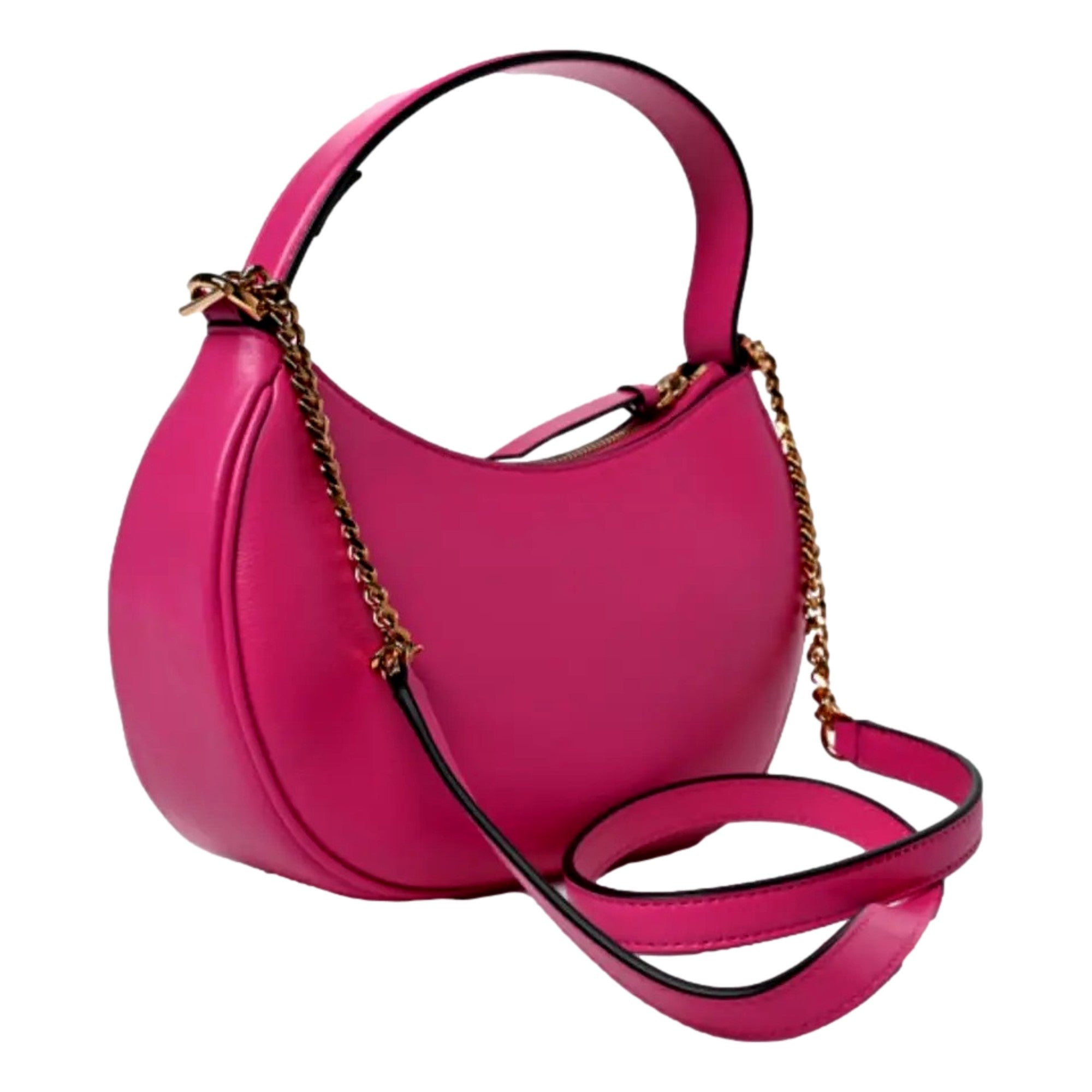 Versace La Medusa Pink Quilted Leather Half Moon Bag Gold Chain Crossbody