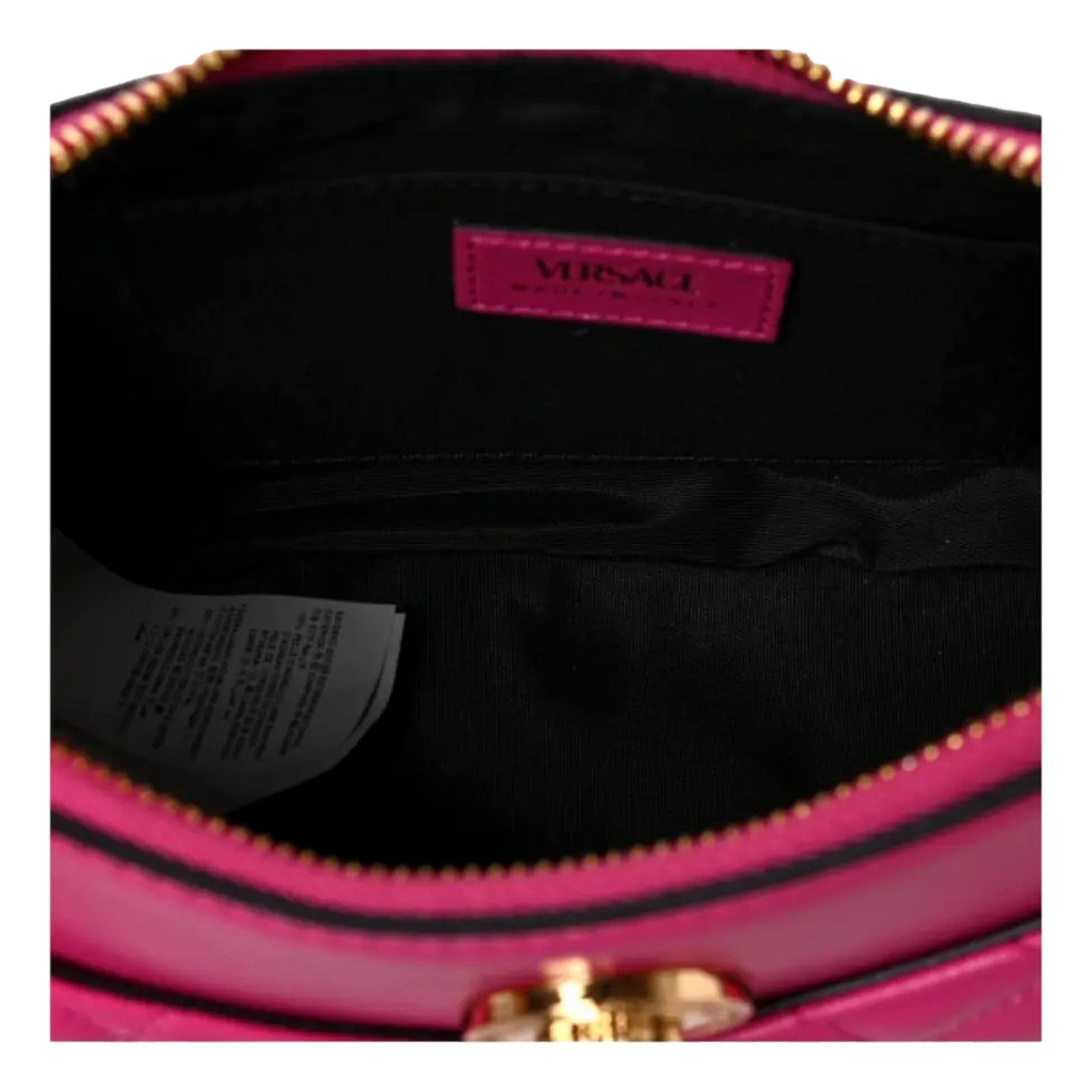 Versace La Medusa Pink Quilted Leather Half Moon Bag Gold Chain Crossbody