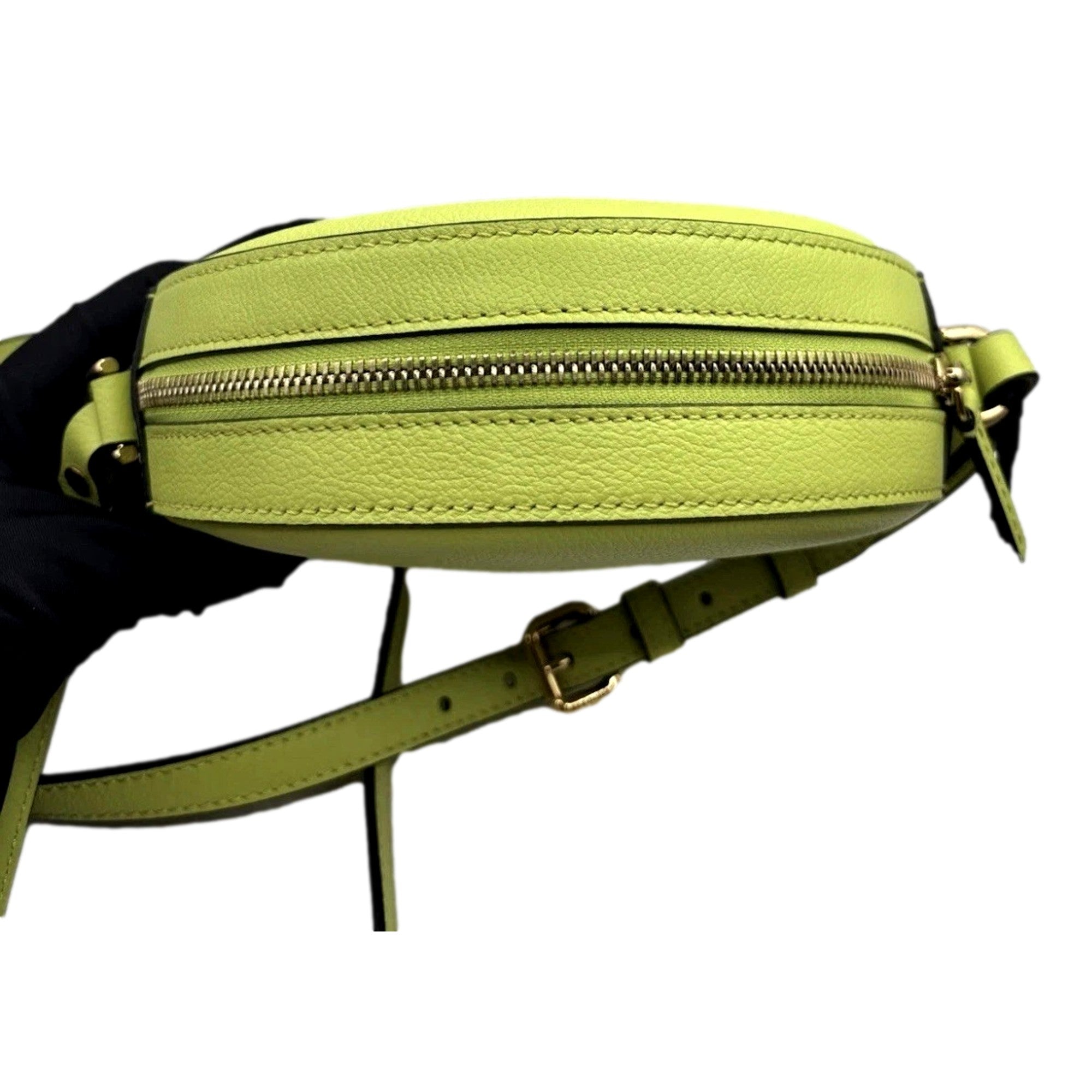 Versace La Medusa Lime Green Leather Disco Round Crossbody Bag