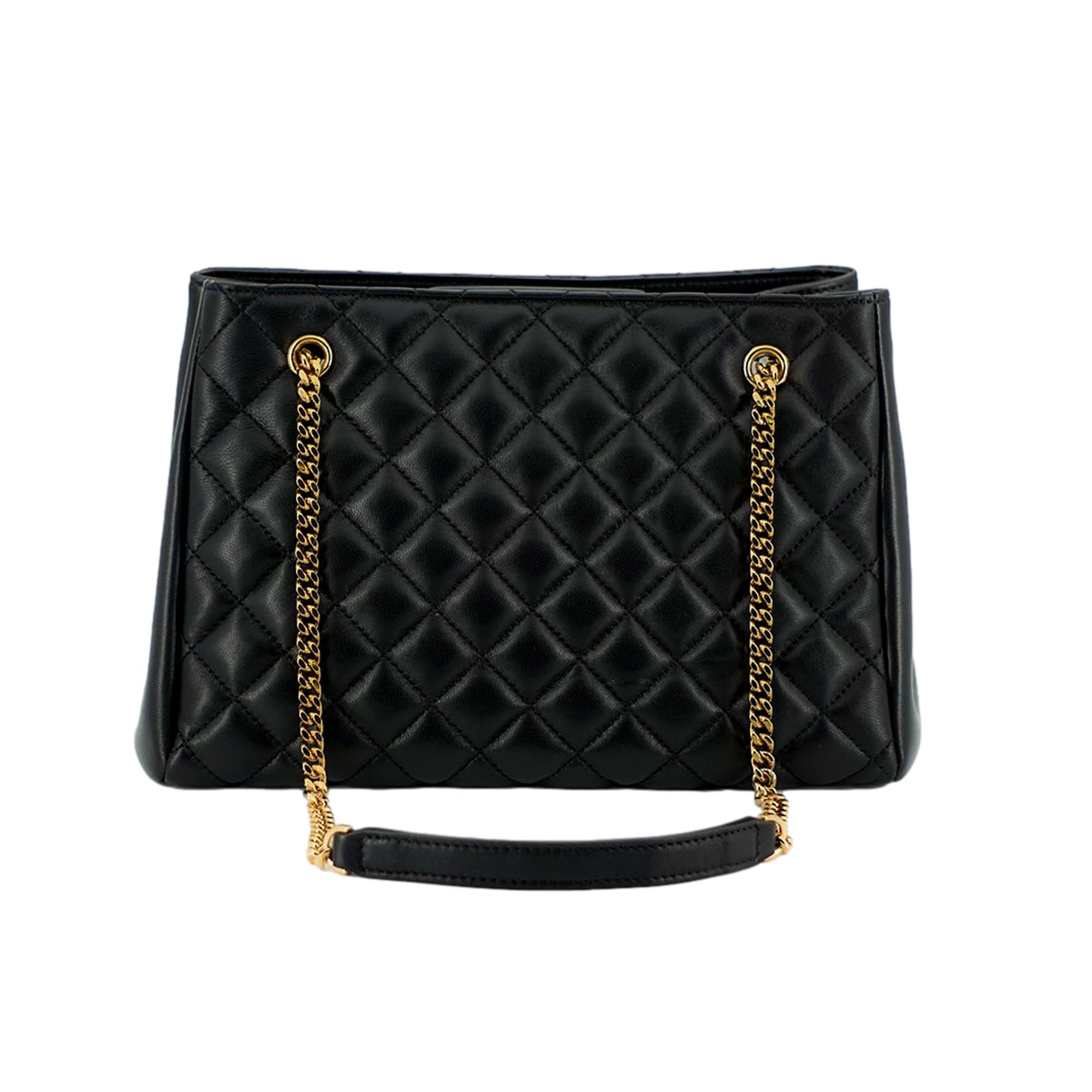 Versace La Medusa Black Quilted Nappa Leather Large Tote Bag