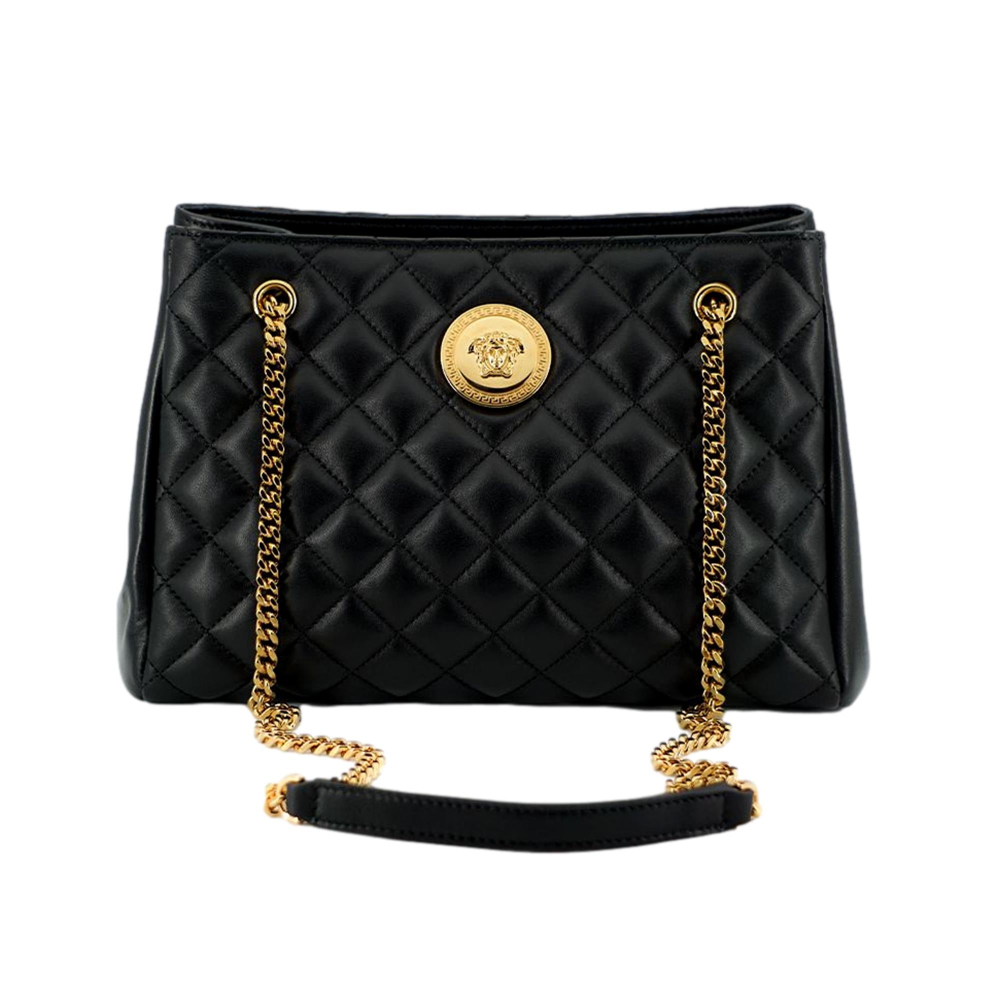 Versace La Medusa Black Quilted Nappa Leather Large Tote Bag