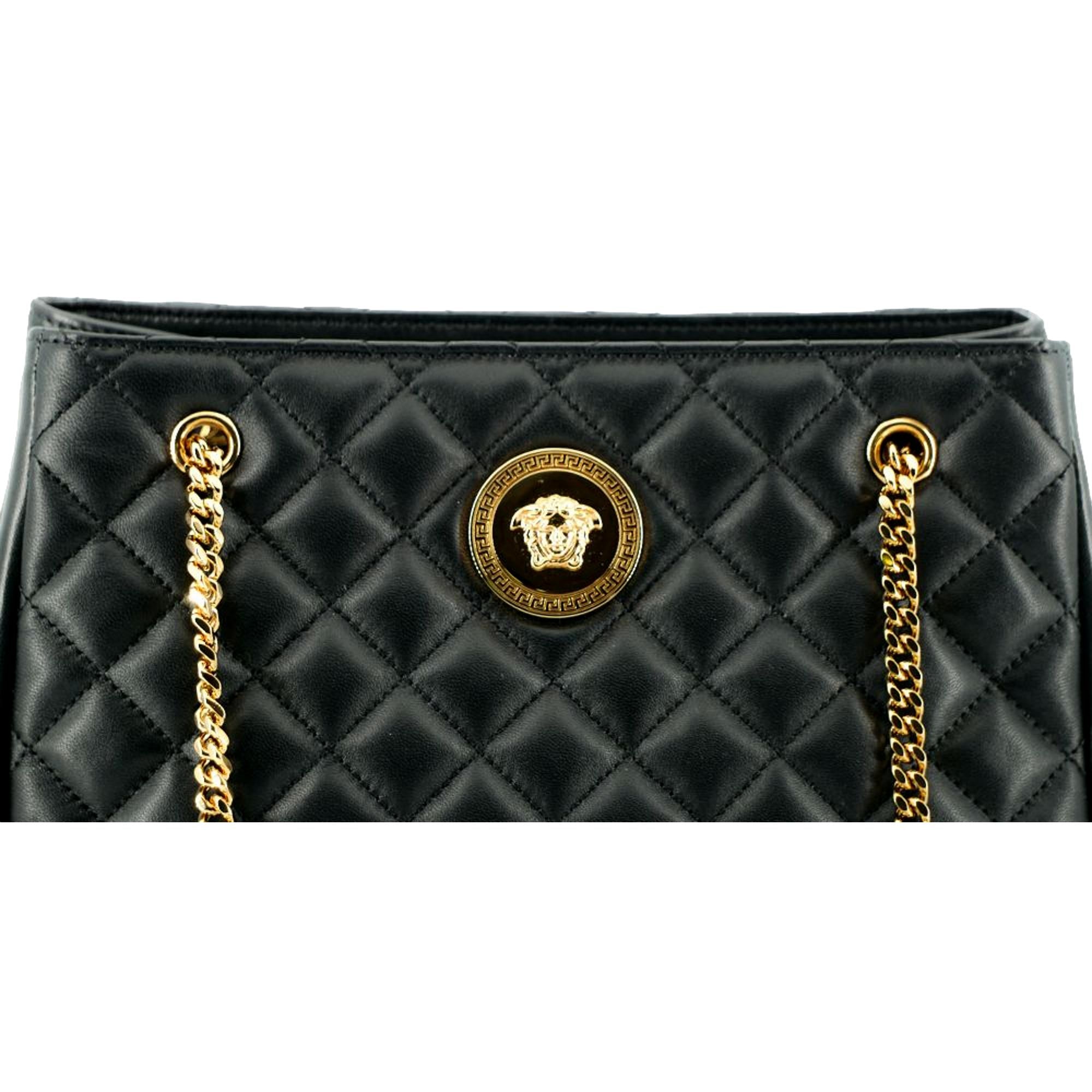Versace La Medusa Black Quilted Nappa Leather Large Tote Bag