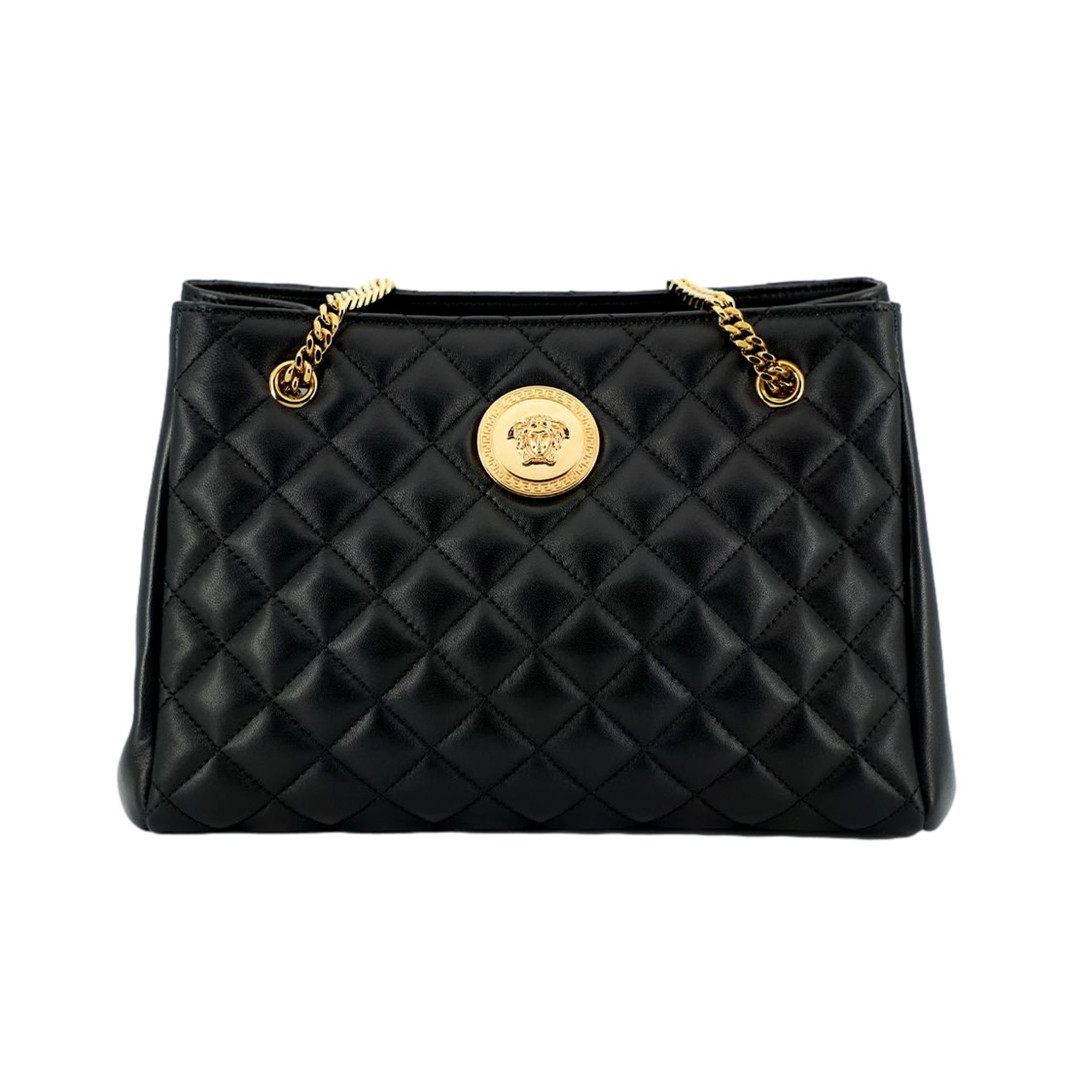 Versace La Medusa Black Quilted Nappa Leather Large Tote Bag
