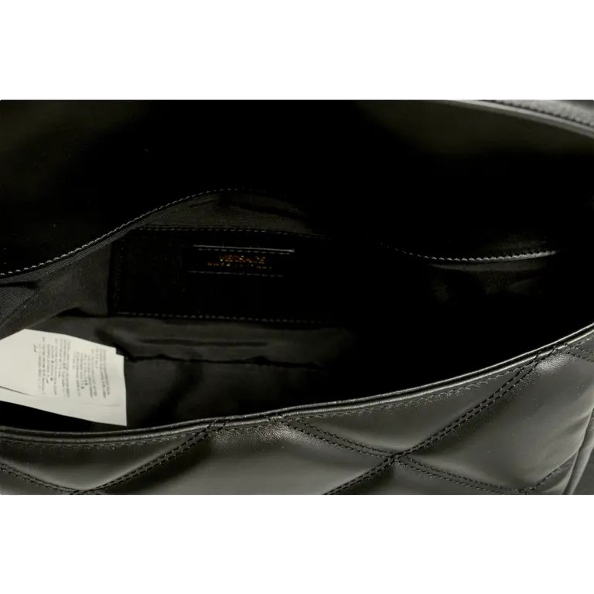 Versace La Medusa Quilted Black Calfskin Leather Crossbody Bag Gold Chain