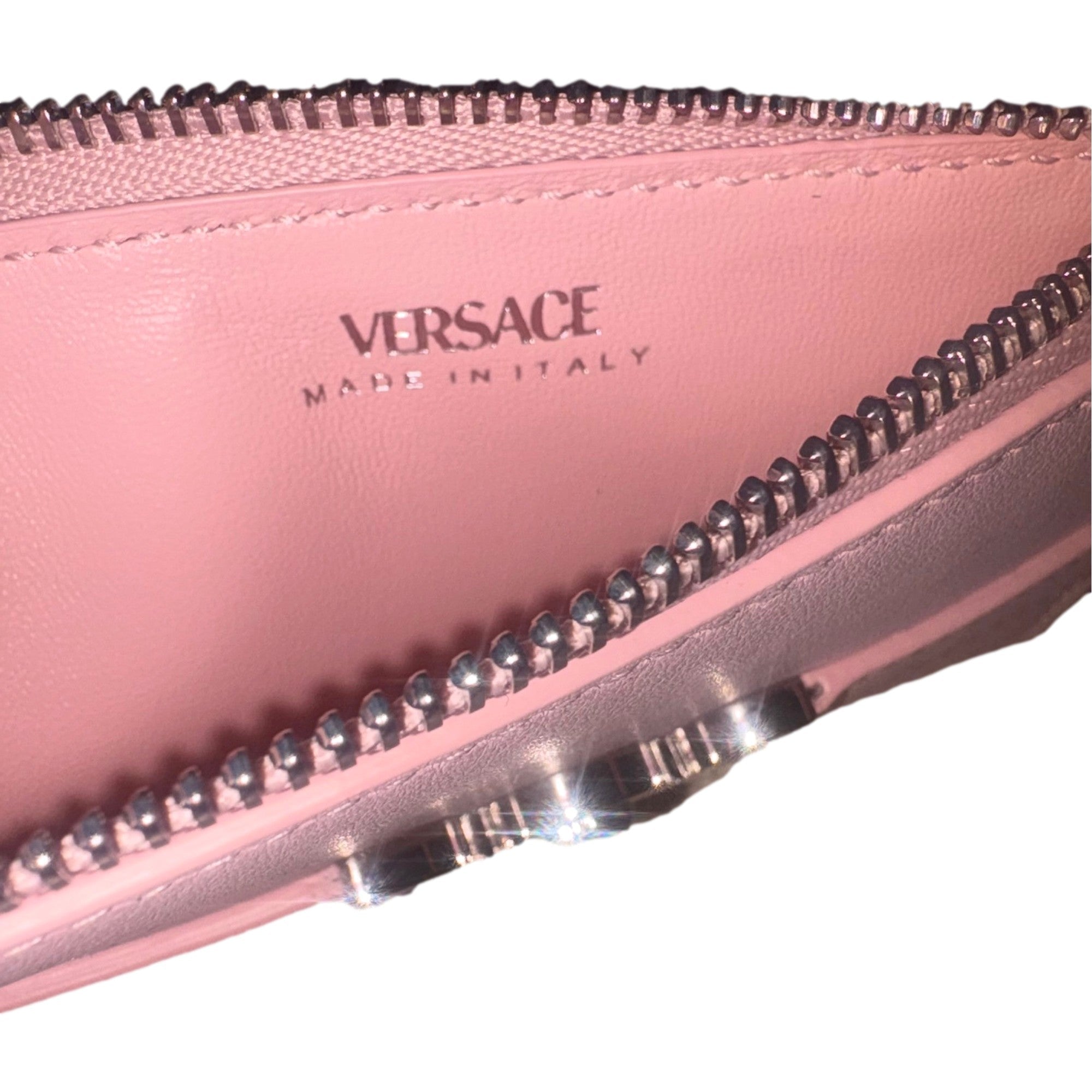 Versace Medusa 95 Dusty Pink Leather Zipper Card Holder Slim Wallet