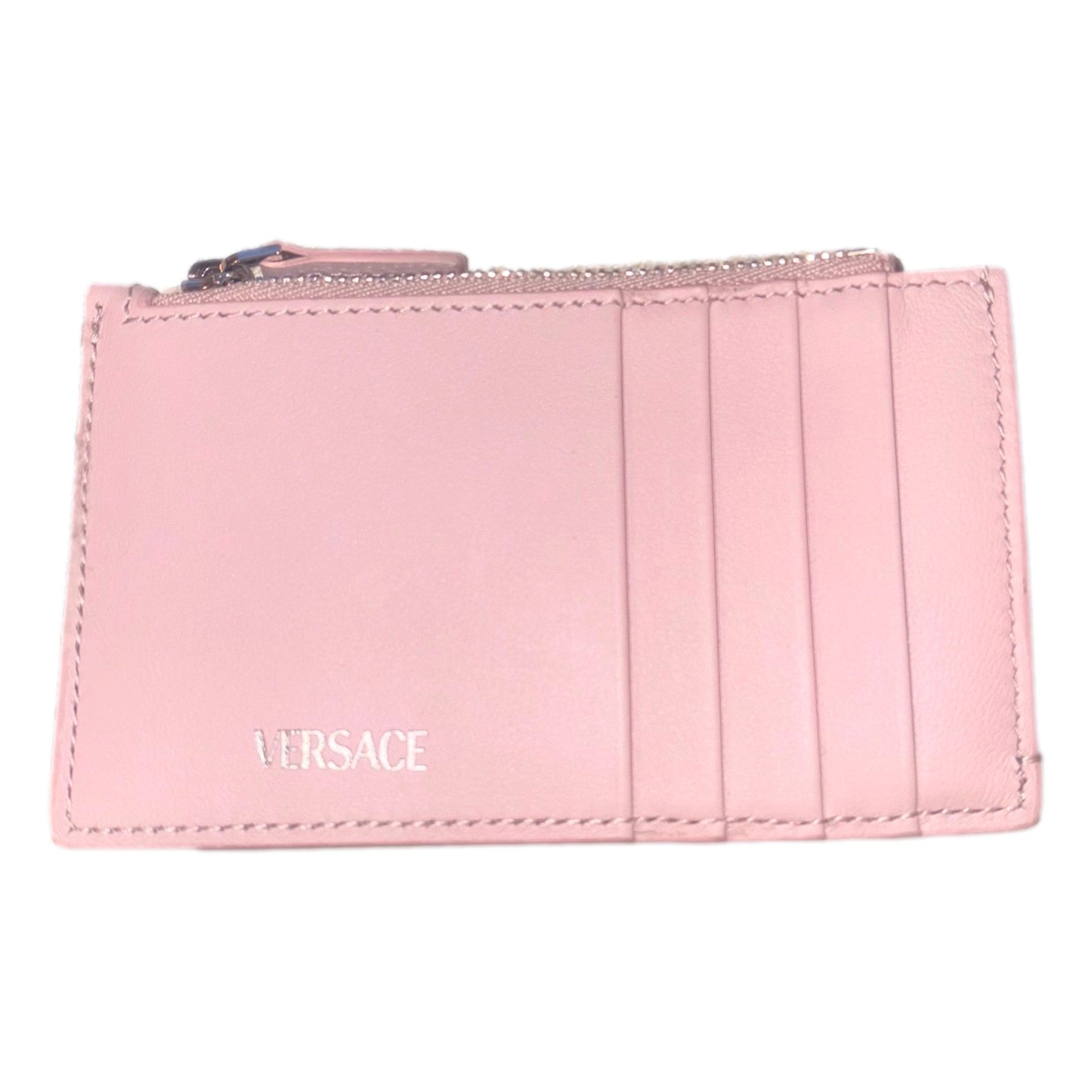 Versace Medusa 95 Dusty Pink Leather Zipper Card Holder Slim Wallet