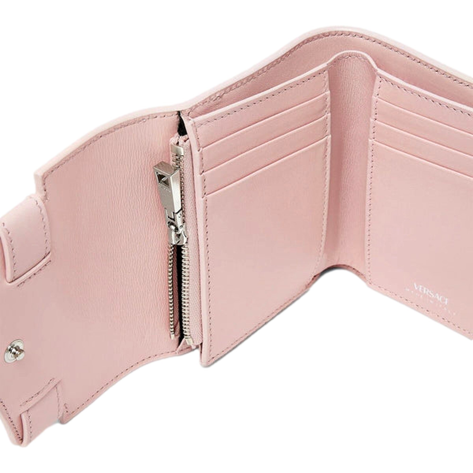 Versace Medusa 95 Dusty Pink Calfskin Tri Fold Wallet Card Holder