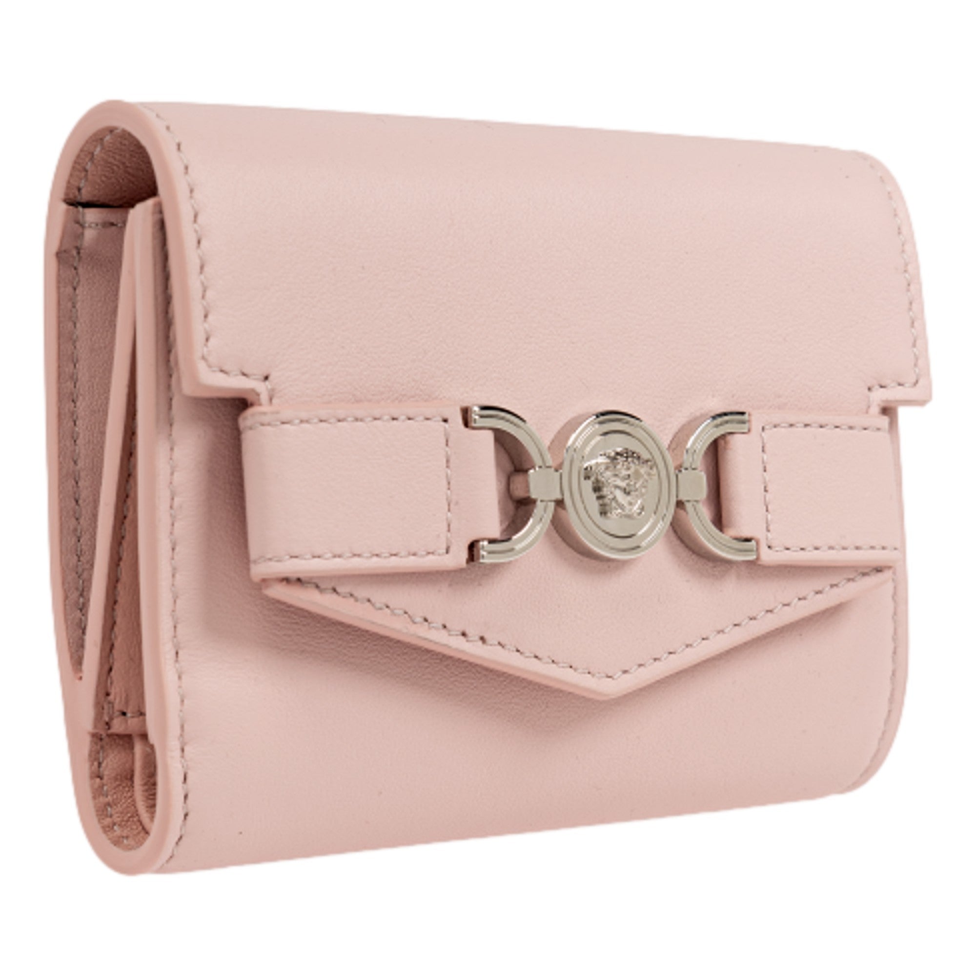 Versace Medusa 95 Dusty Pink Calfskin Tri Fold Wallet Card Holder