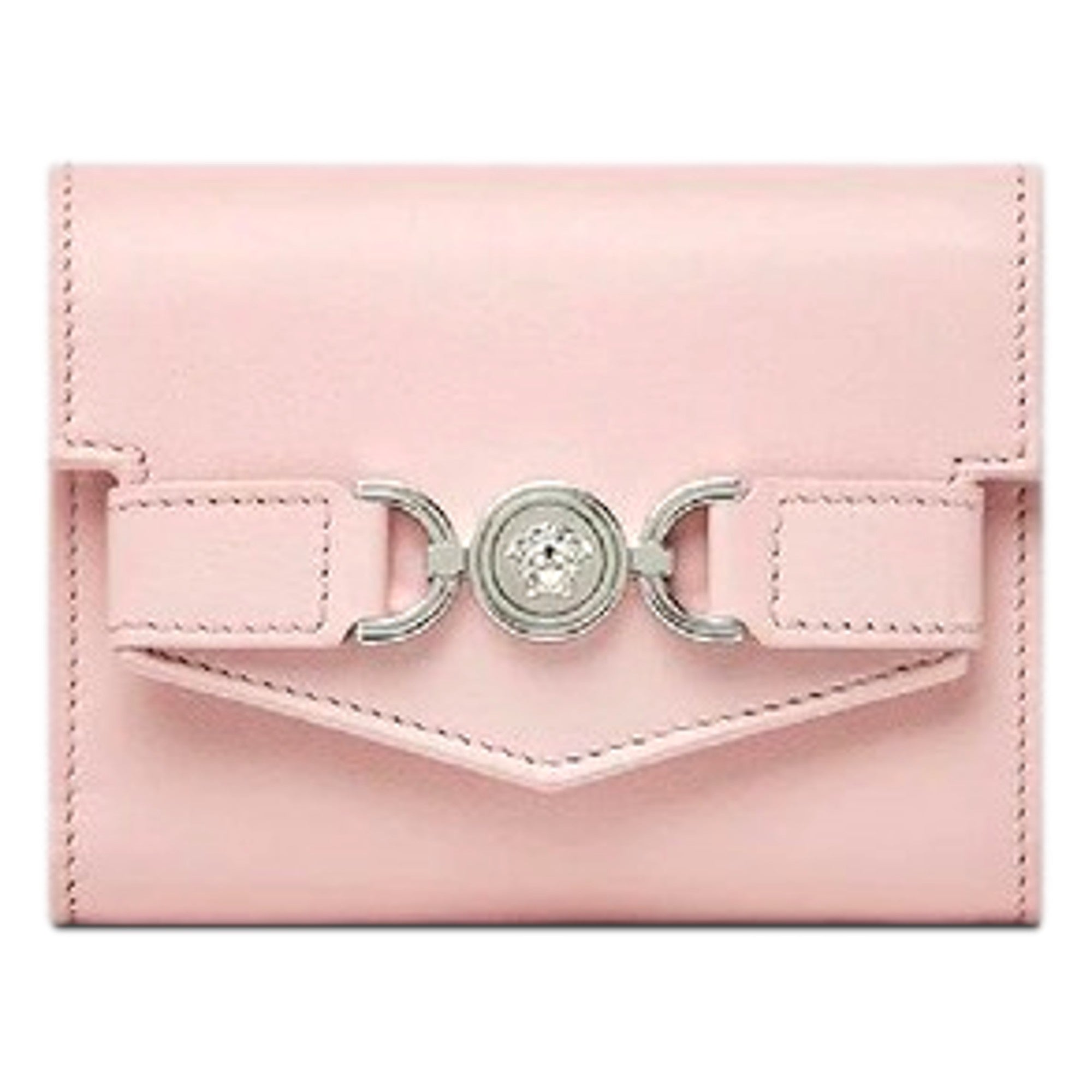 Versace Medusa 95 Dusty Pink Calfskin Tri Fold Wallet Card Holder
