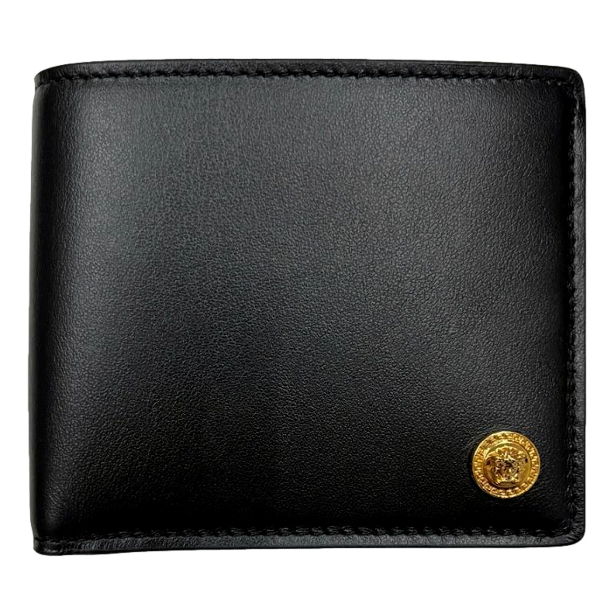 Versace La Medusa Black Calfskin Leather Bifold Wallet