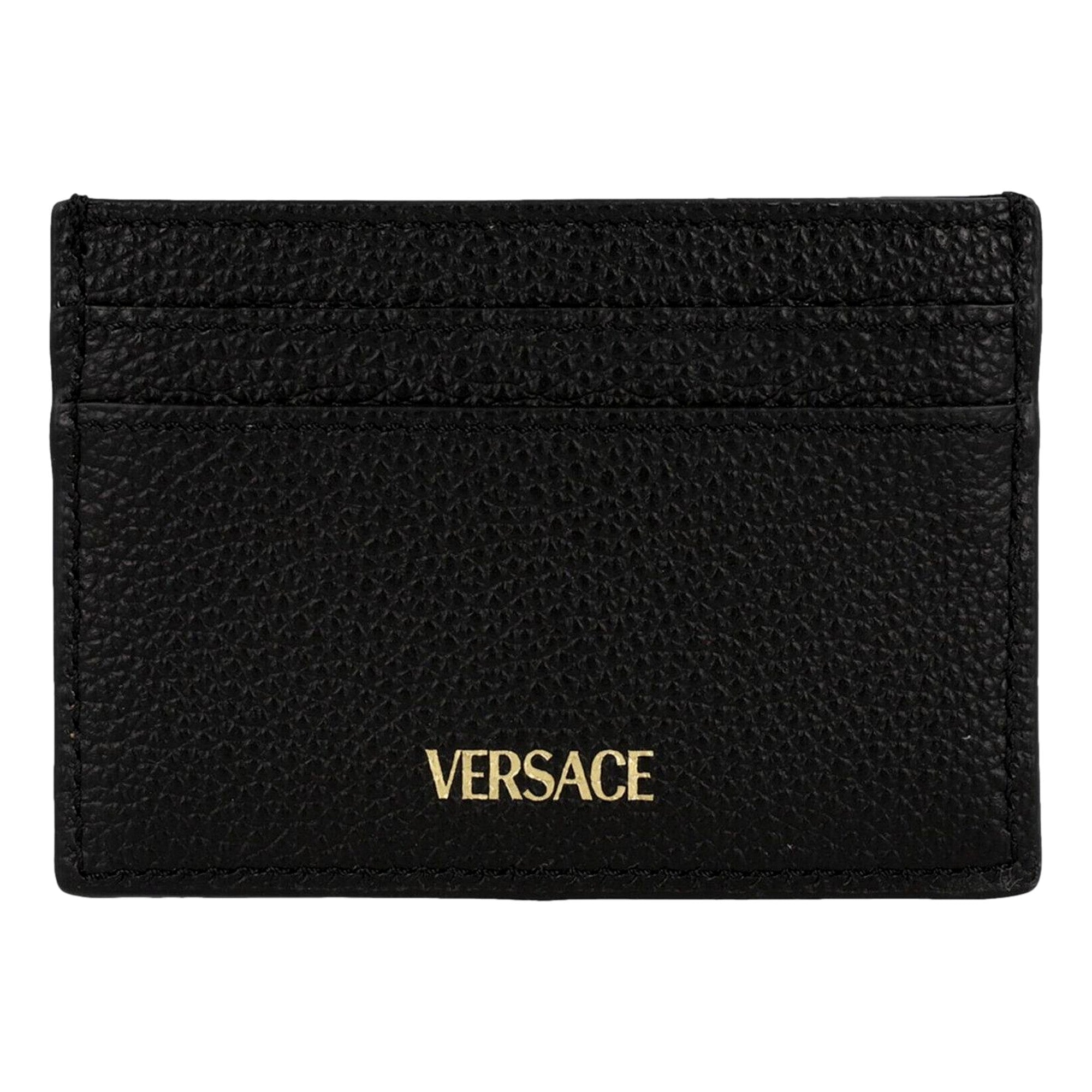 Versace Medusa Head Leather Card Holder Wallet in Black and Gold