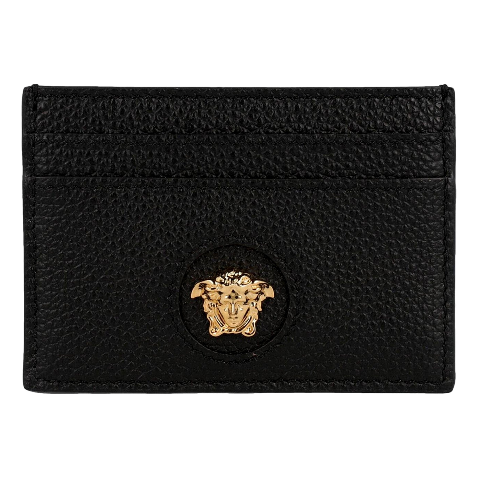Versace Medusa Head Leather Card Holder Wallet in Black and Gold