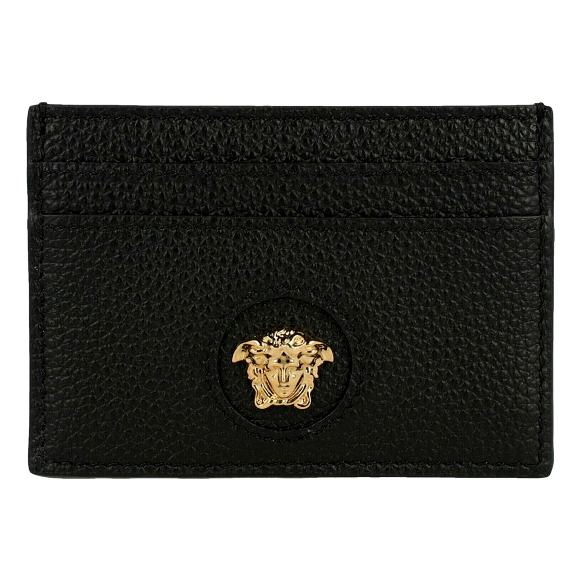 Versace Medusa Head Leather Card Holder Wallet in Black and Gold