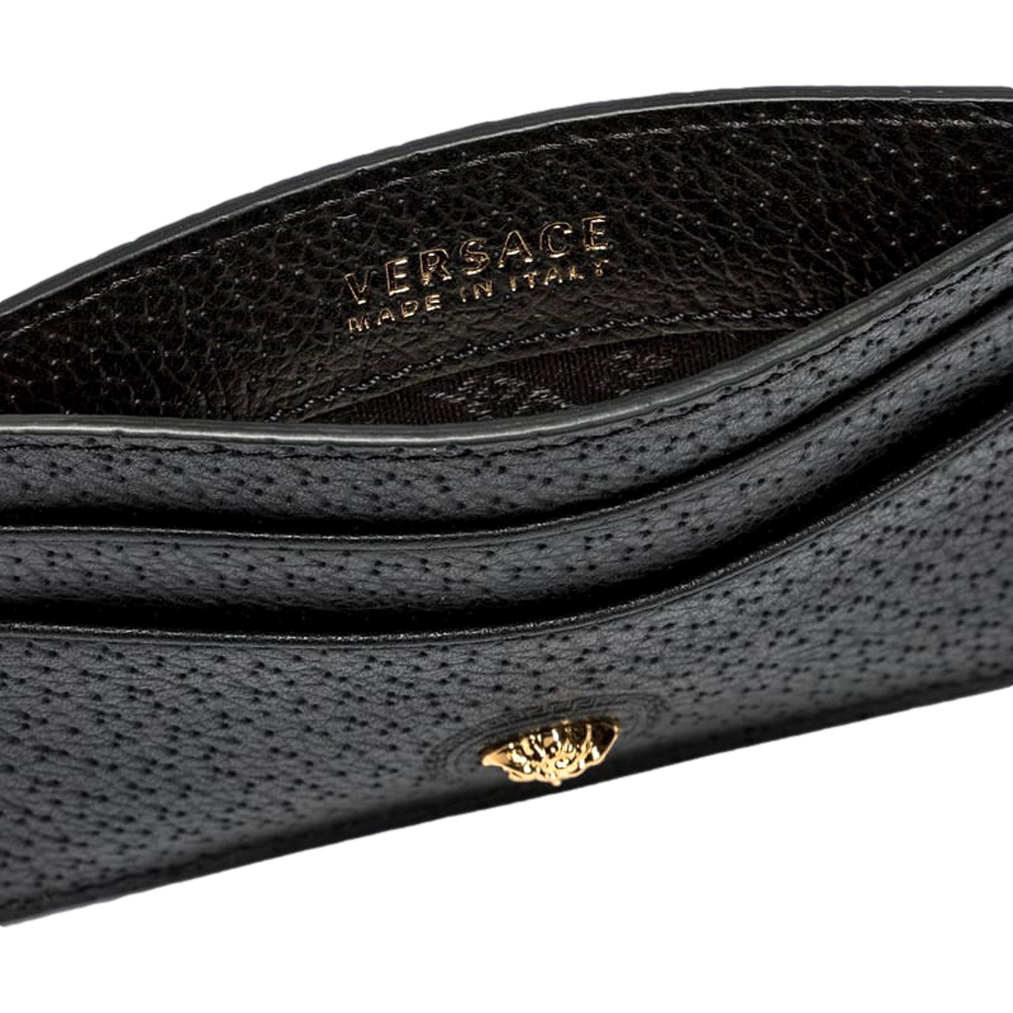 Versace Medusa Head Leather Card Holder Wallet in Black and Gold