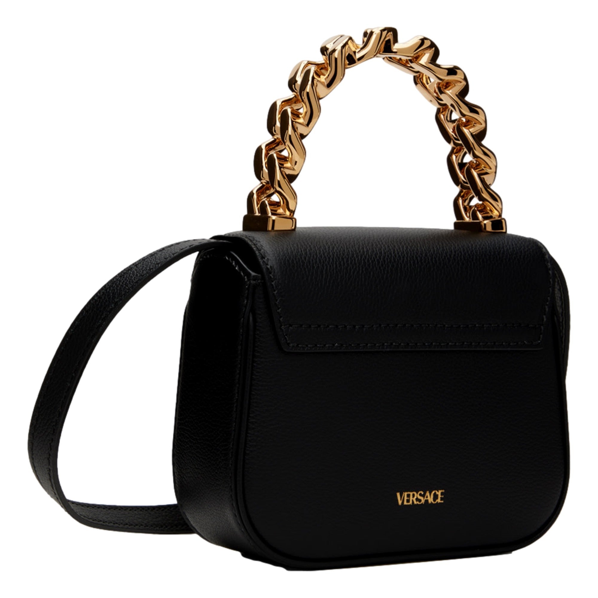 Versace Mini Top Handle Black Vitello Leather Designer Handbag