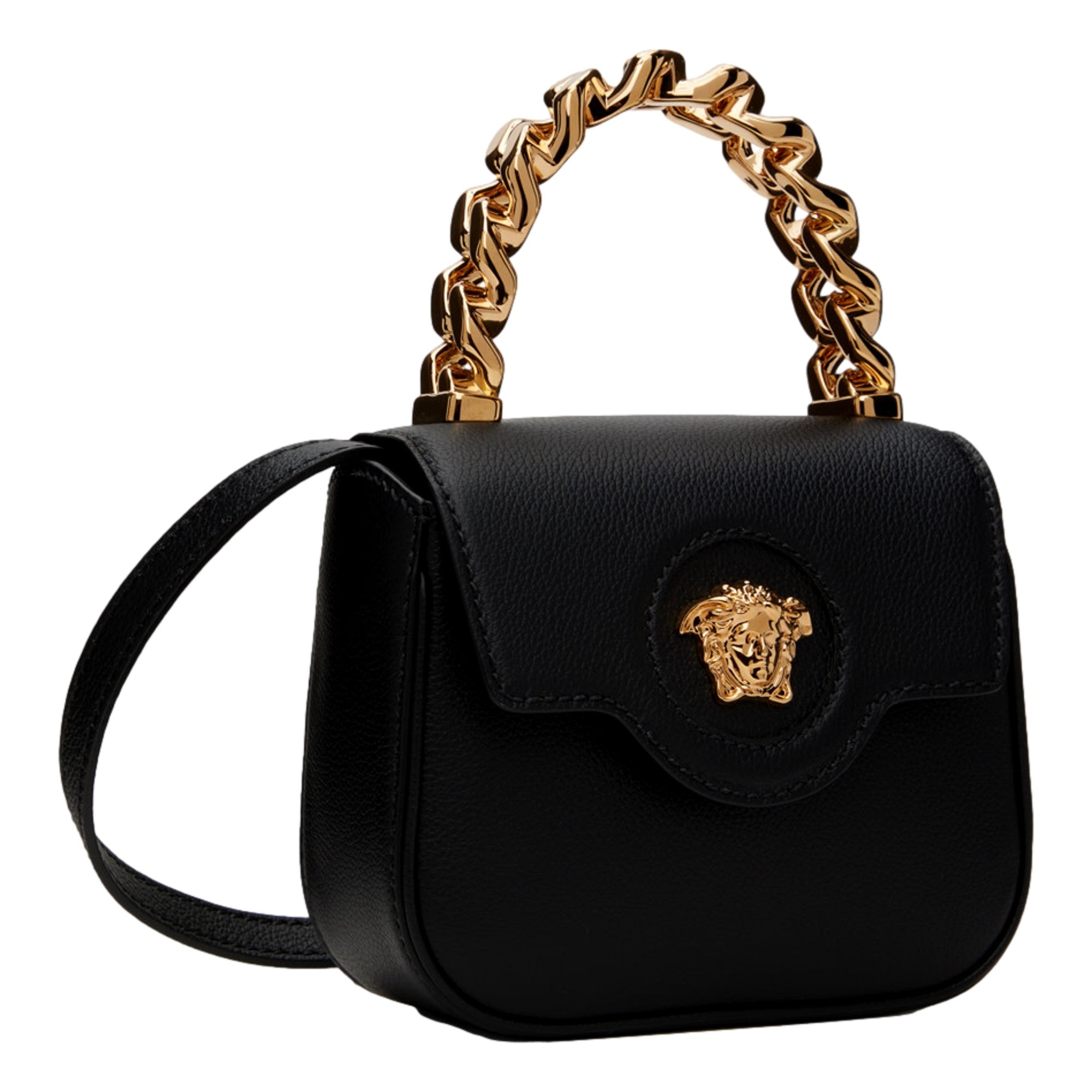 Versace Mini Top Handle Black Vitello Leather Designer Handbag