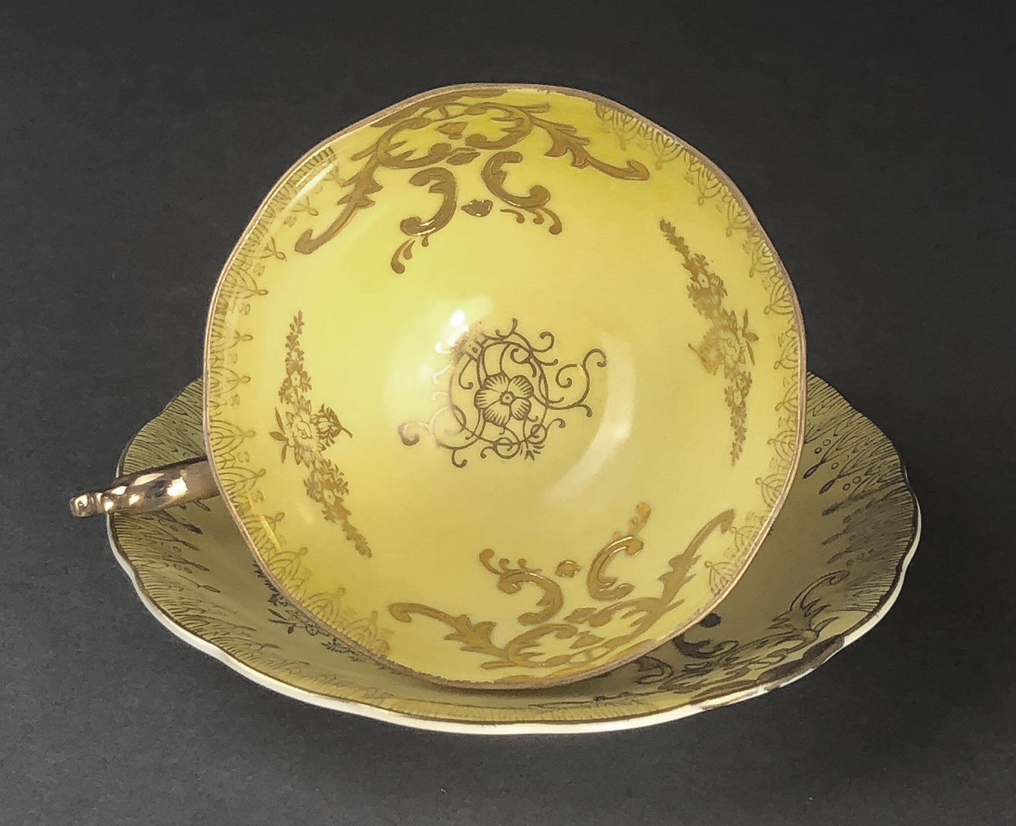 Vintage Royal Sealy Japan Lusterware Teacup and Saucer - Yellow & Gold Iridescent MCM - Overture Gifts