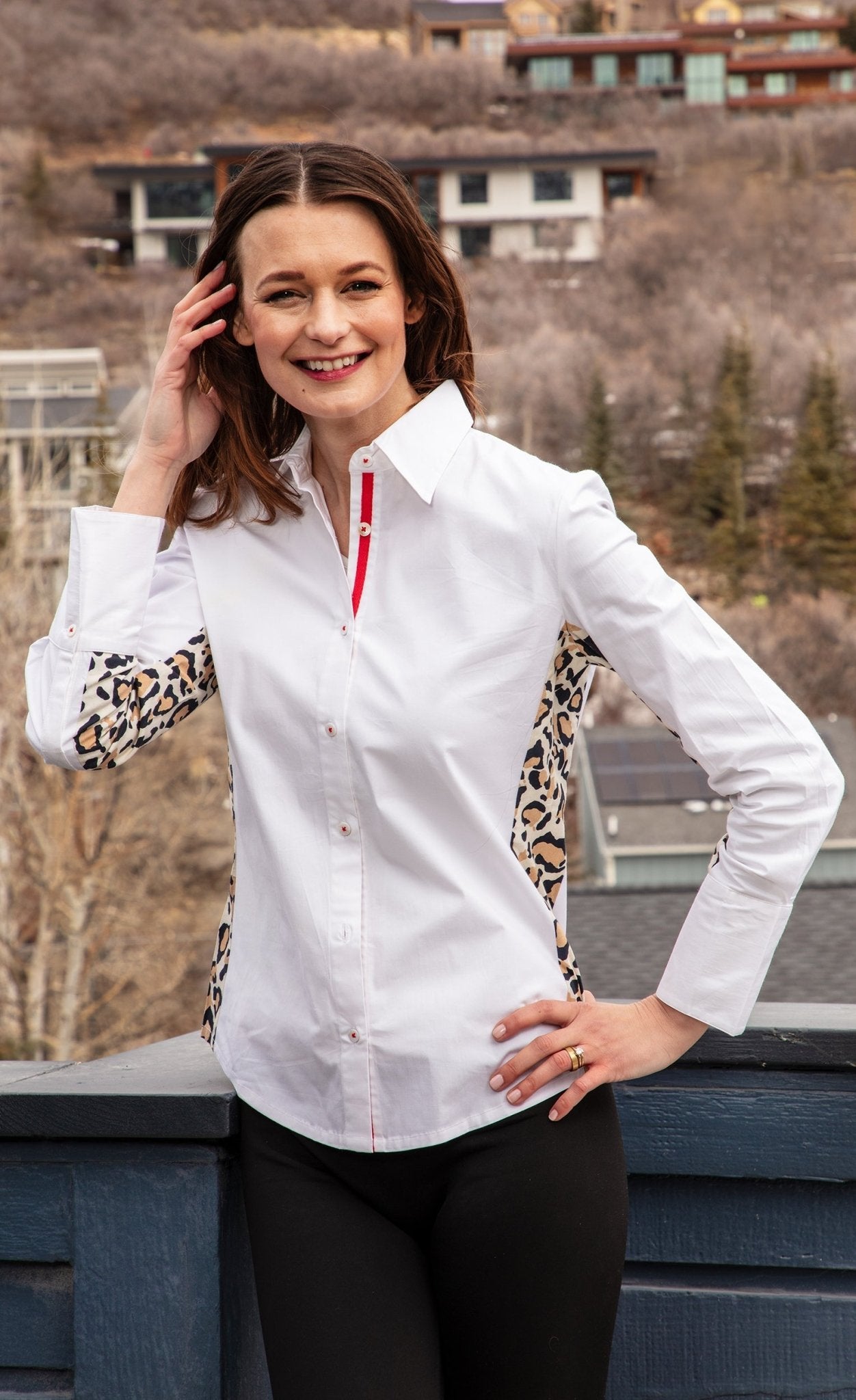 White Shirt with Leopard Inserts - Overture Gifts