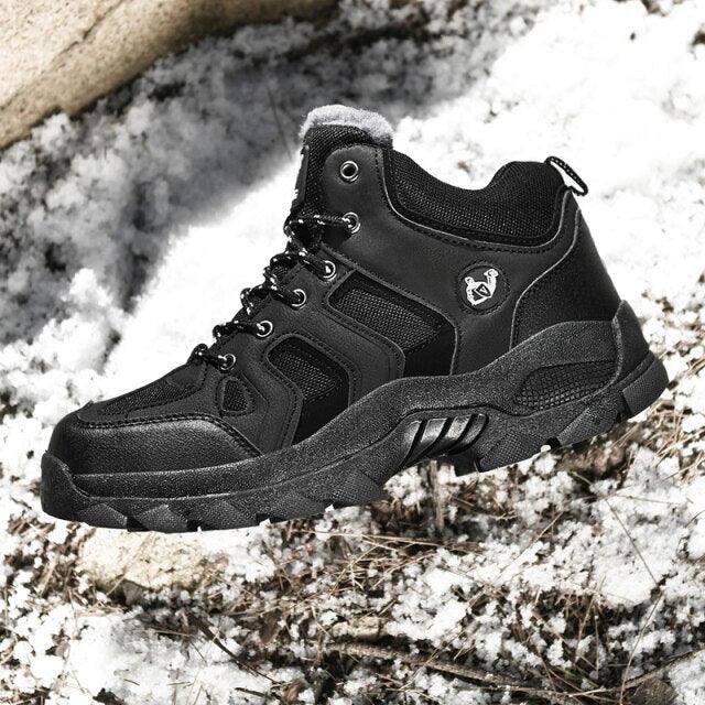 Winter Ankle Boots Mens Snow Warm Fur Leather Hiking Boots Outdoor Hunting Men's Work Warm Hiking Boots High Top Winter Outdoor Walking Lace Up Anti-Slip Breathable Ankle Booties For Mens - Overture Gifts