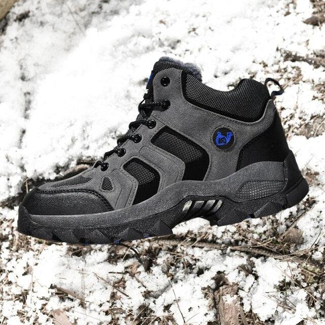 Winter Ankle Boots Mens Snow Warm Fur Leather Hiking Boots Outdoor Hunting Men's Work Warm Hiking Boots High Top Winter Outdoor Walking Lace Up Anti-Slip Breathable Ankle Booties For Mens - Overture Gifts