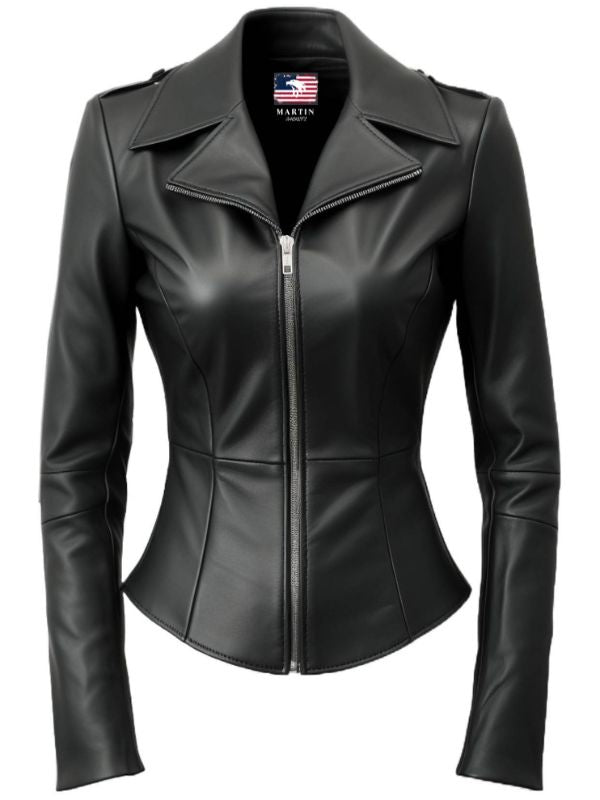 Women’s Black Asymmetrical Designer Leather Jacket