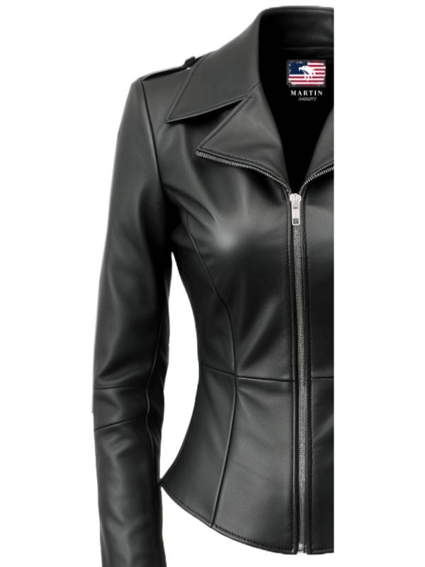 Women’s Black Asymmetrical Designer Leather Jacket